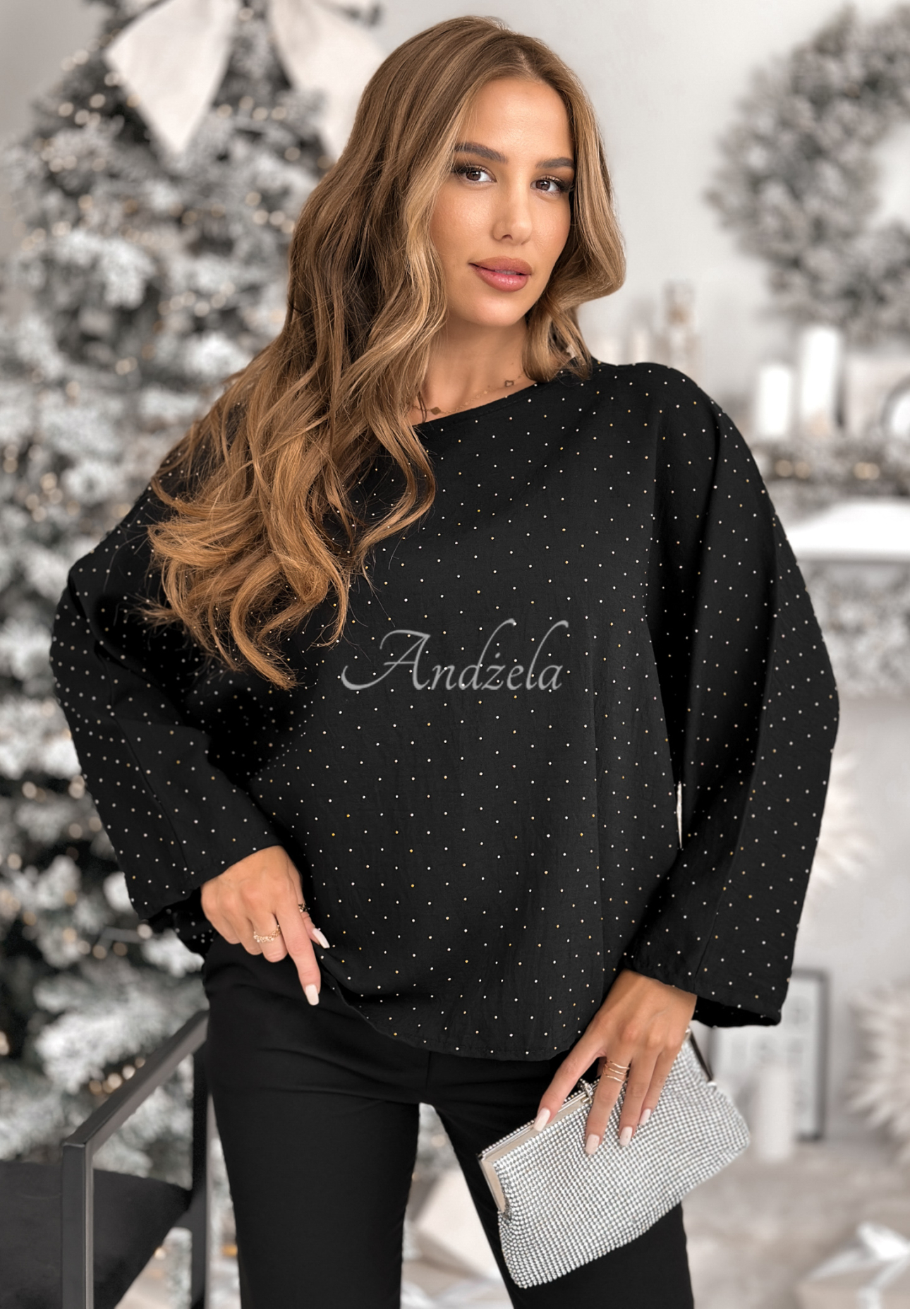 Viskose-Bluse mit Schleife und Kristallen The Stars Twinkle Schwarz