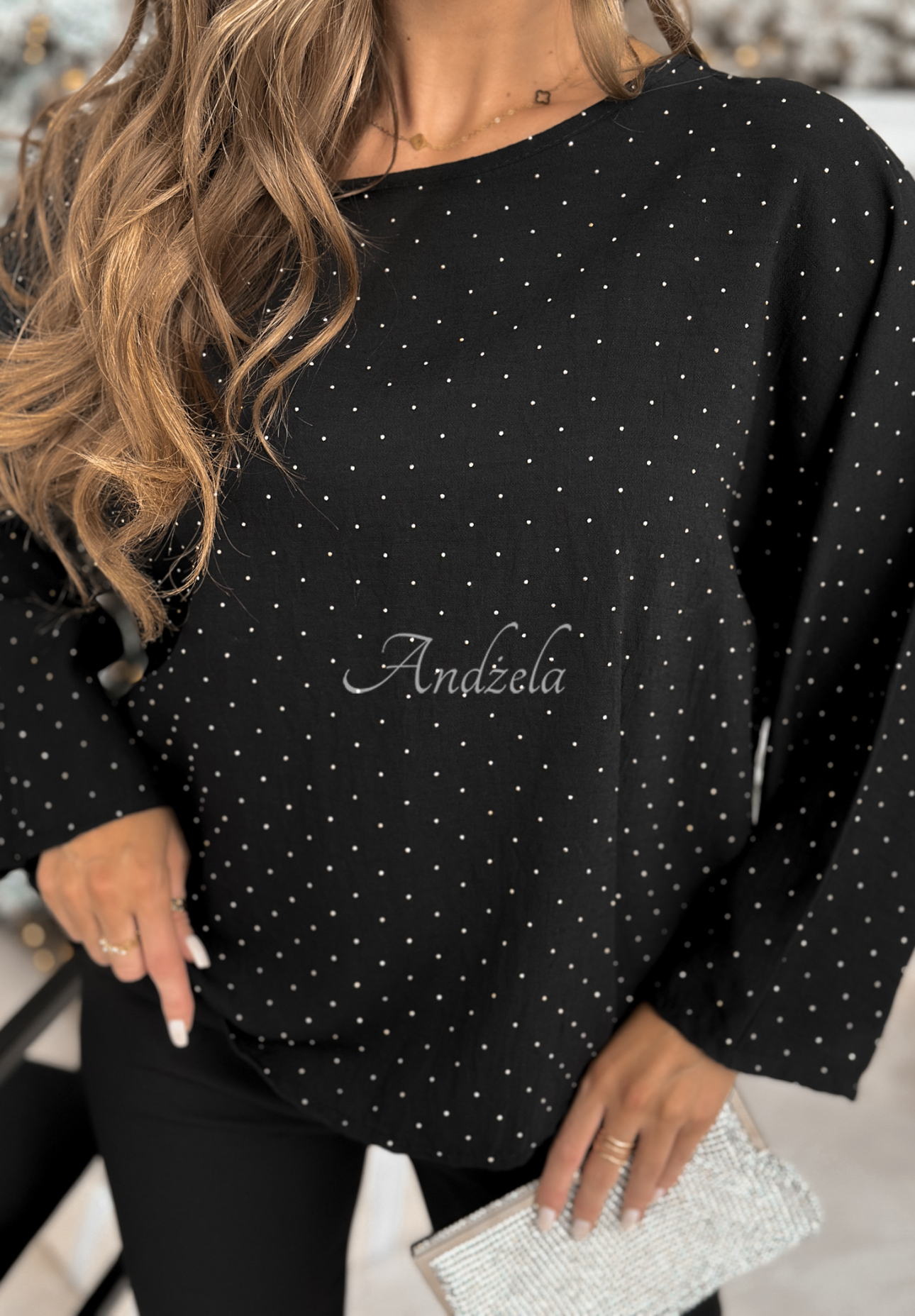 Viskose-Bluse mit Schleife und Kristallen The Stars Twinkle Schwarz