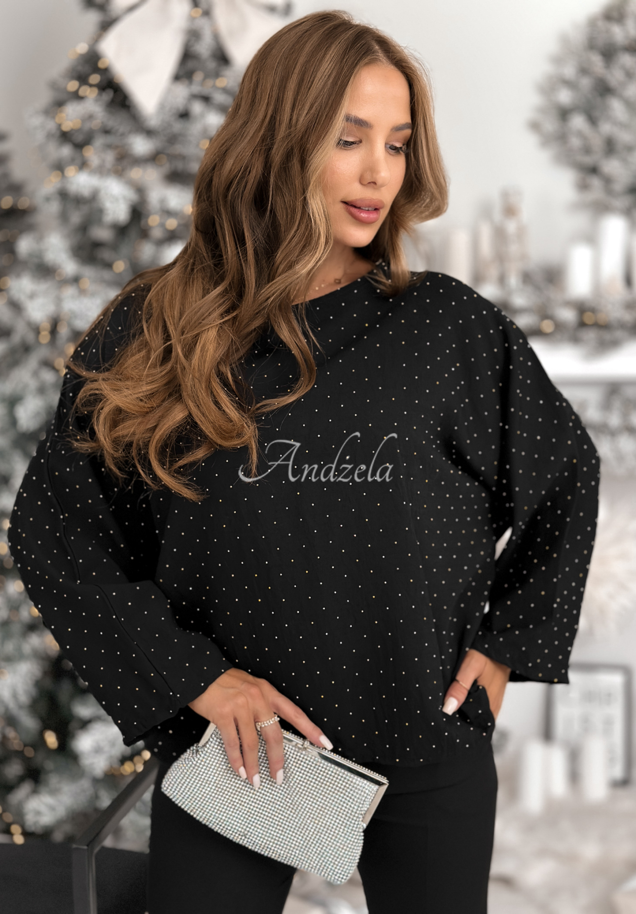 Viskose-Bluse mit Schleife und Kristallen The Stars Twinkle Schwarz
