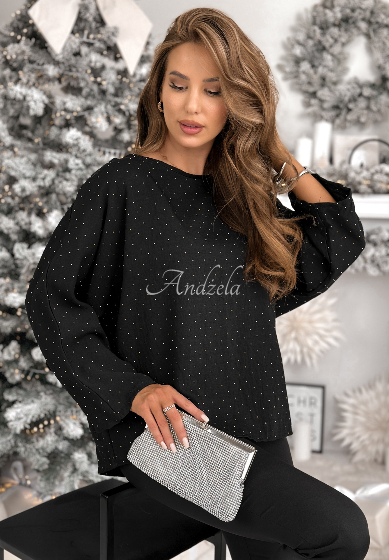 Viskose-Bluse mit Schleife und Kristallen The Stars Twinkle Schwarz