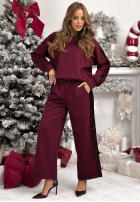 Viskose-Trainingsanzug Sweatshirt und Hose mit Pailetten Nothing To Do Burgunderrot