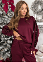 Sweat Set Sweatshirt i Hose z cekinowymi lampasami Nothing To Do Burgunderrot