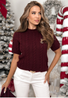 Ozdobnie pleciony Pullover Miss Me Burgunderrot