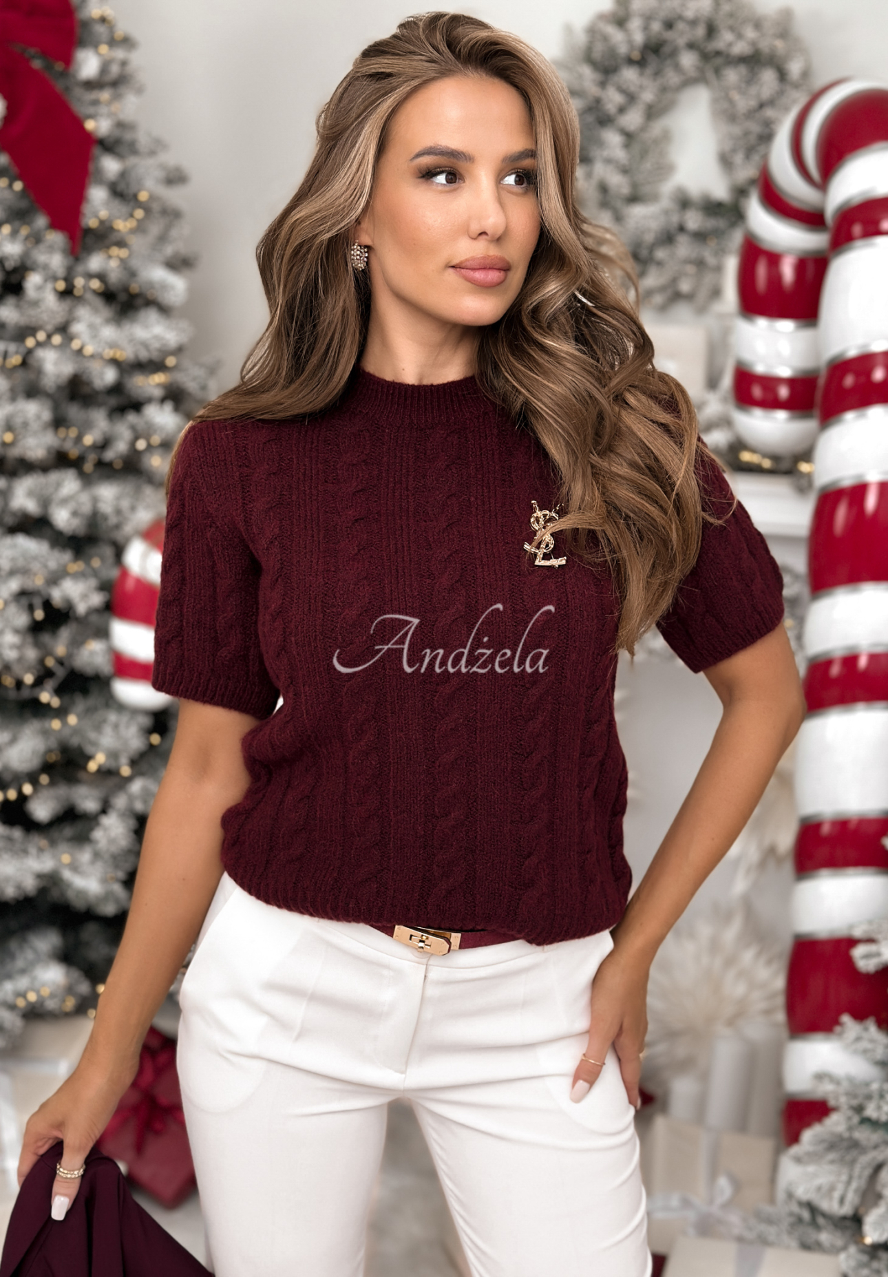 Pullover mit dekorativem Strickmuster, Wolle und Alpaka Miss Me Burgunderrot