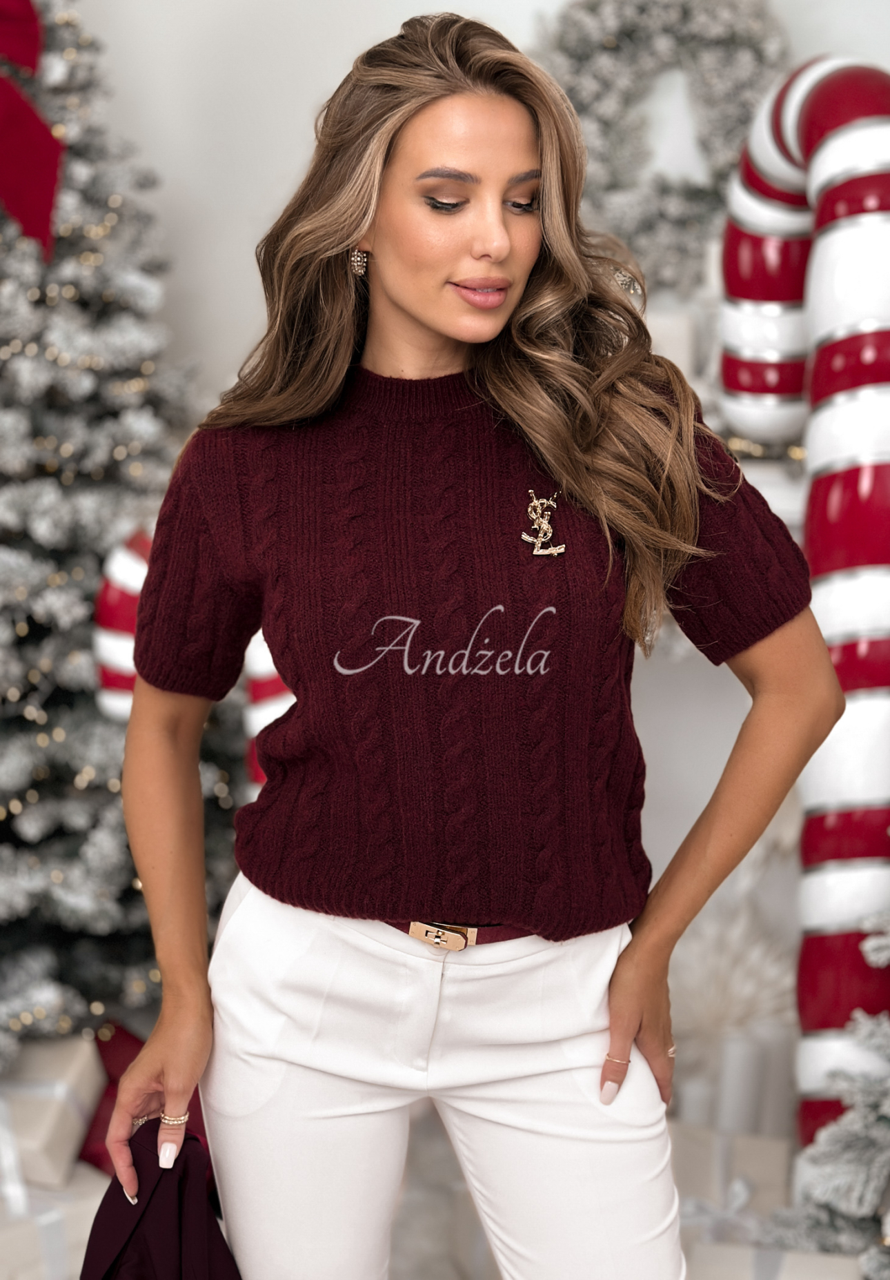 Pullover mit dekorativem Strickmuster, Wolle und Alpaka Miss Me Burgunderrot