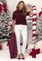 Ozdobnie pleciony Pullover Miss Me Burgunderrot