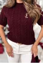 Ozdobnie pleciony Pullover Miss Me Burgunderrot