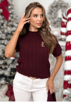 Ozdobnie pleciony Pullover Miss Me Burgunderrot