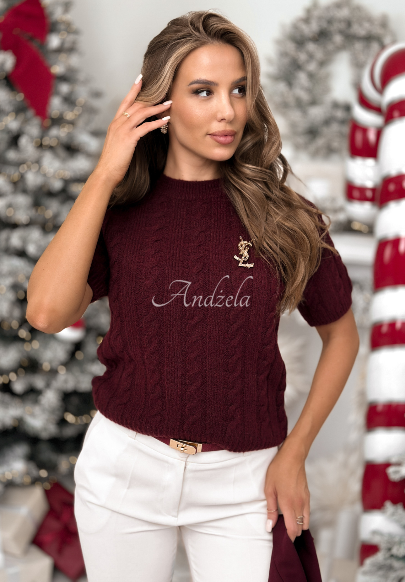 Pullover mit dekorativem Strickmuster, Wolle und Alpaka Miss Me Burgunderrot