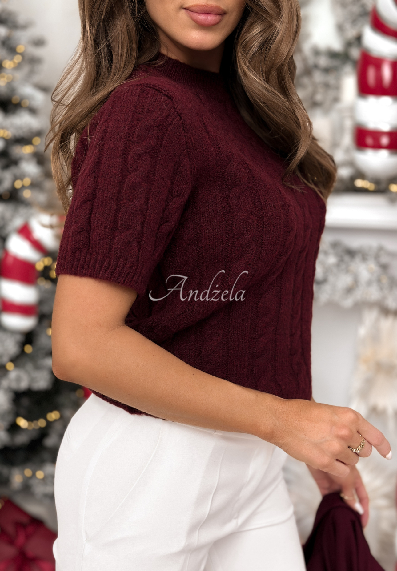 Pullover mit dekorativem Strickmuster, Wolle und Alpaka Miss Me Burgunderrot