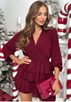 Kleid z falbankami Not Losing Me Burgunderrot