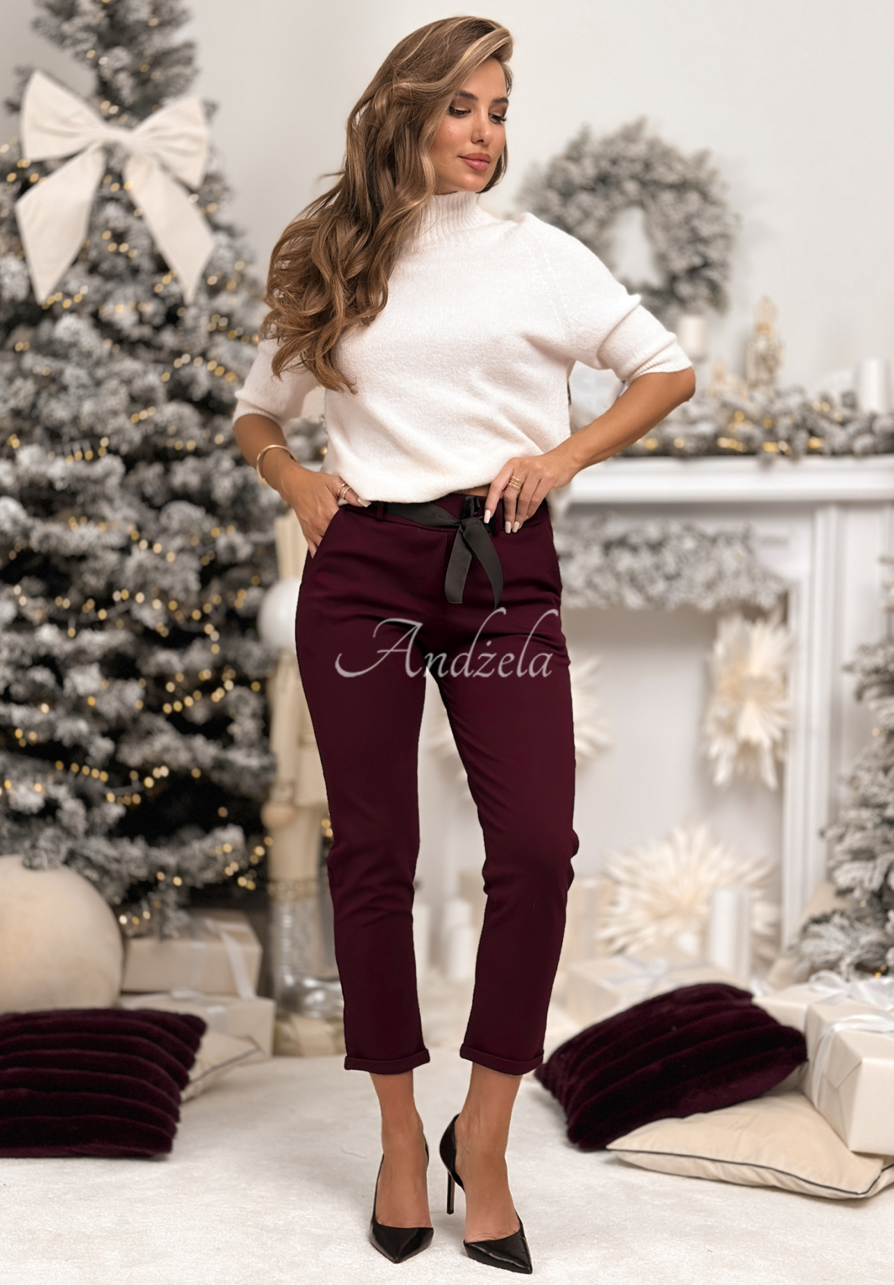 Viskose-Hose mit Gürtel Alone We Can Burgund