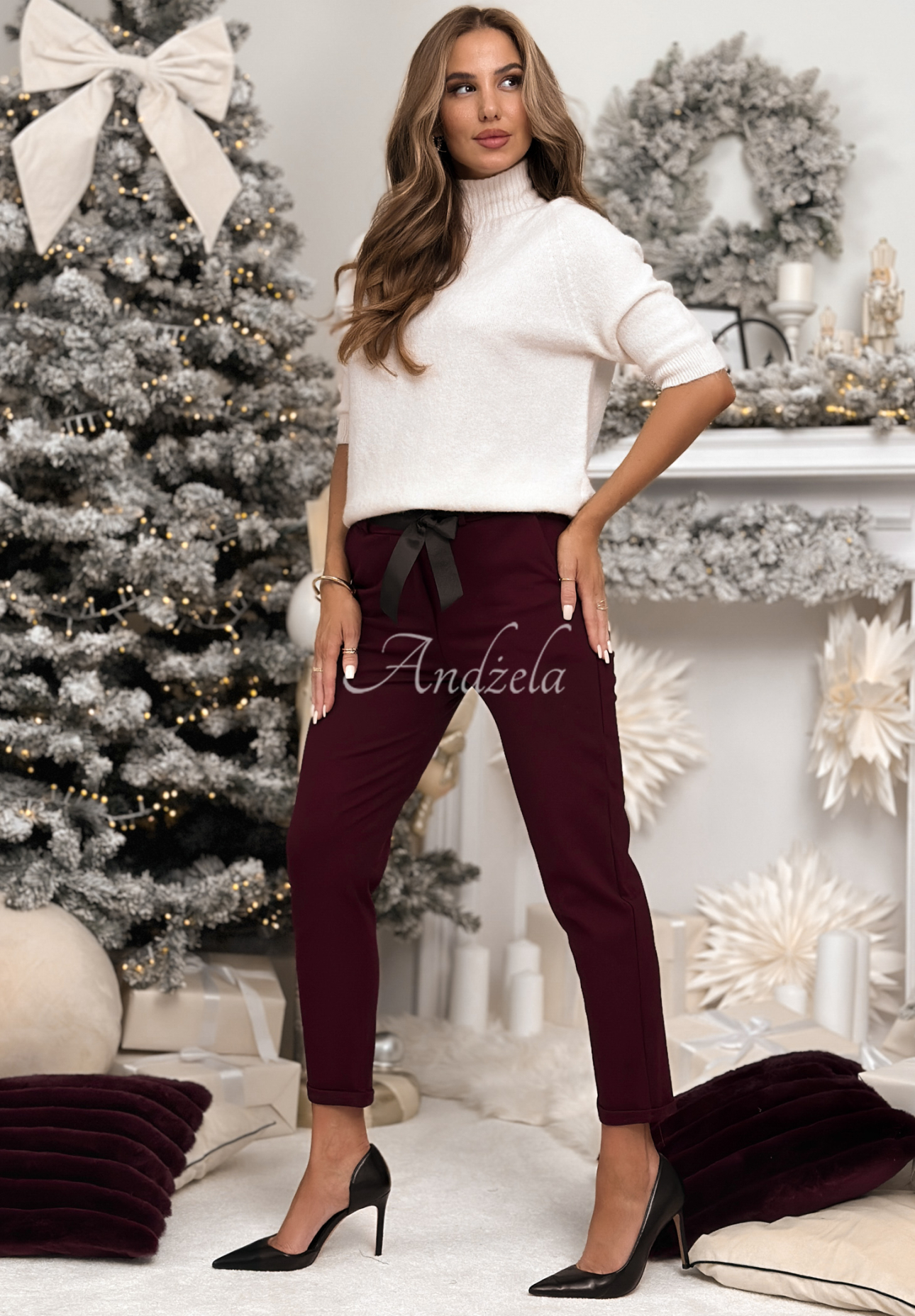 Viskose-Hose mit Gürtel Alone We Can Burgund