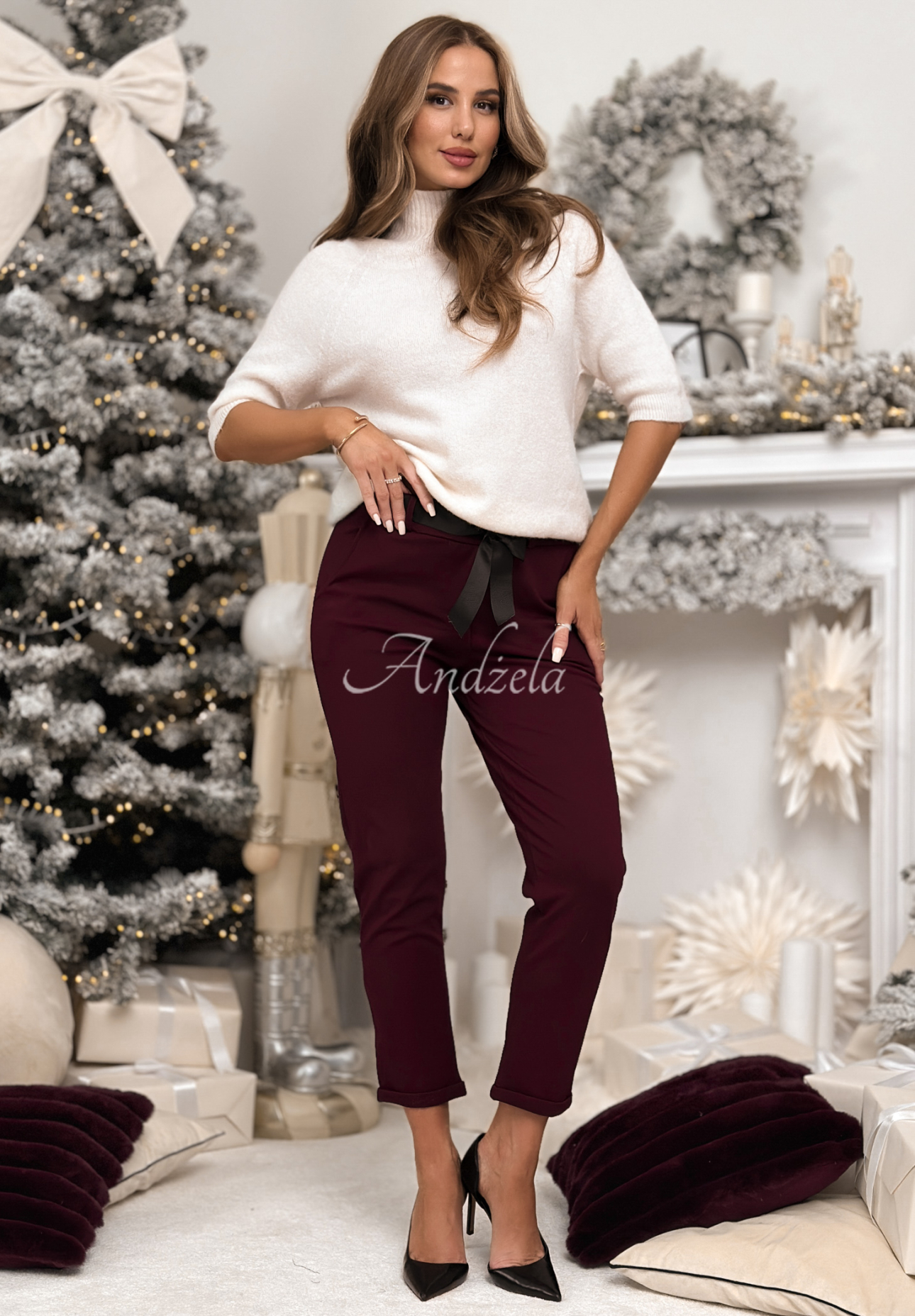 Viskose-Hose mit Gürtel Alone We Can Burgund