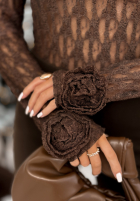 Koronkowa Bluse longsleeve z różami Lace & Roses Schokoladenbraun