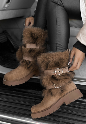 Wildleder-Stiefeletten mit Fellimitat North Pole Escape Beige