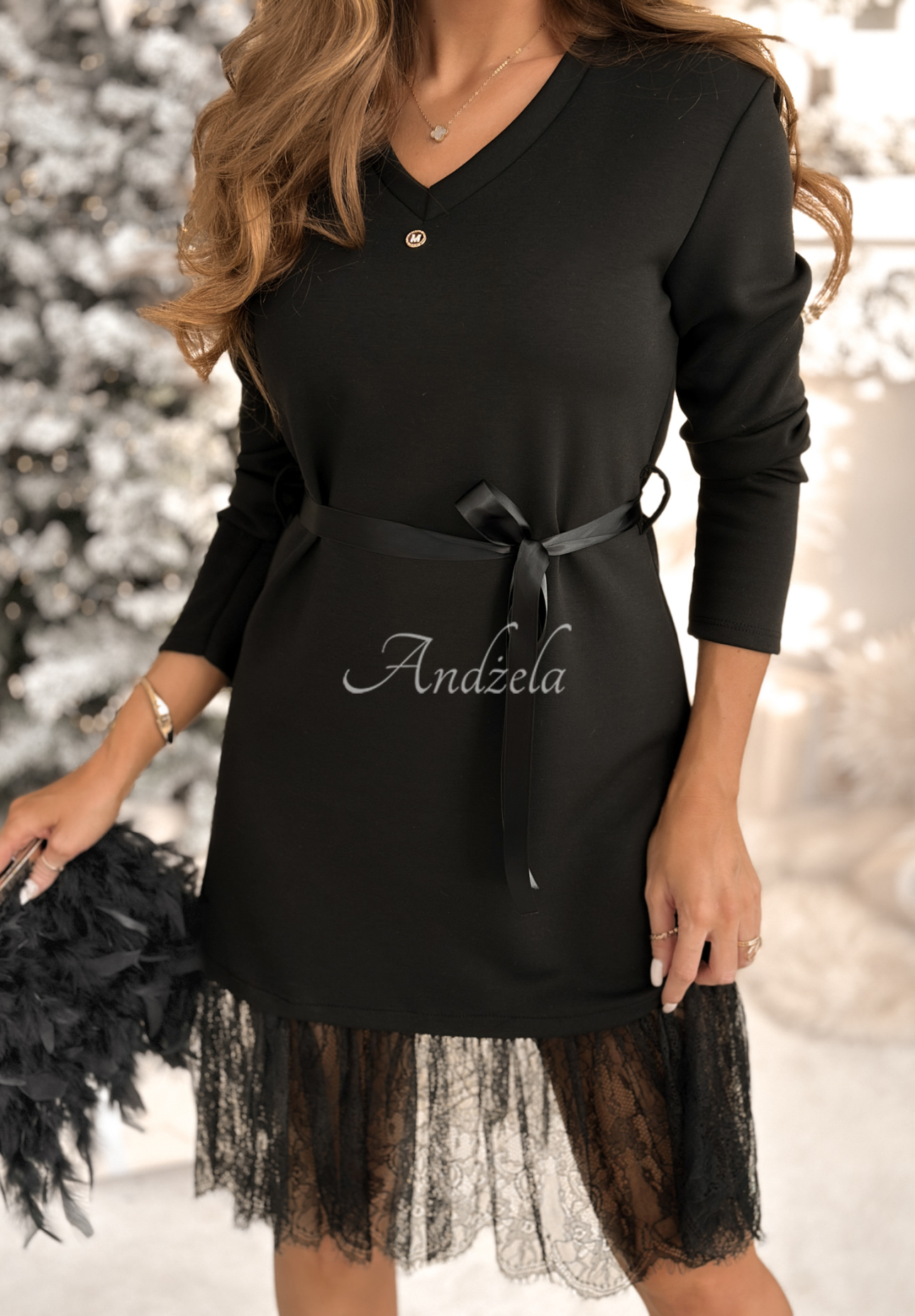 Viskose-Kleid mit Spitze The Very Merry Schwarz