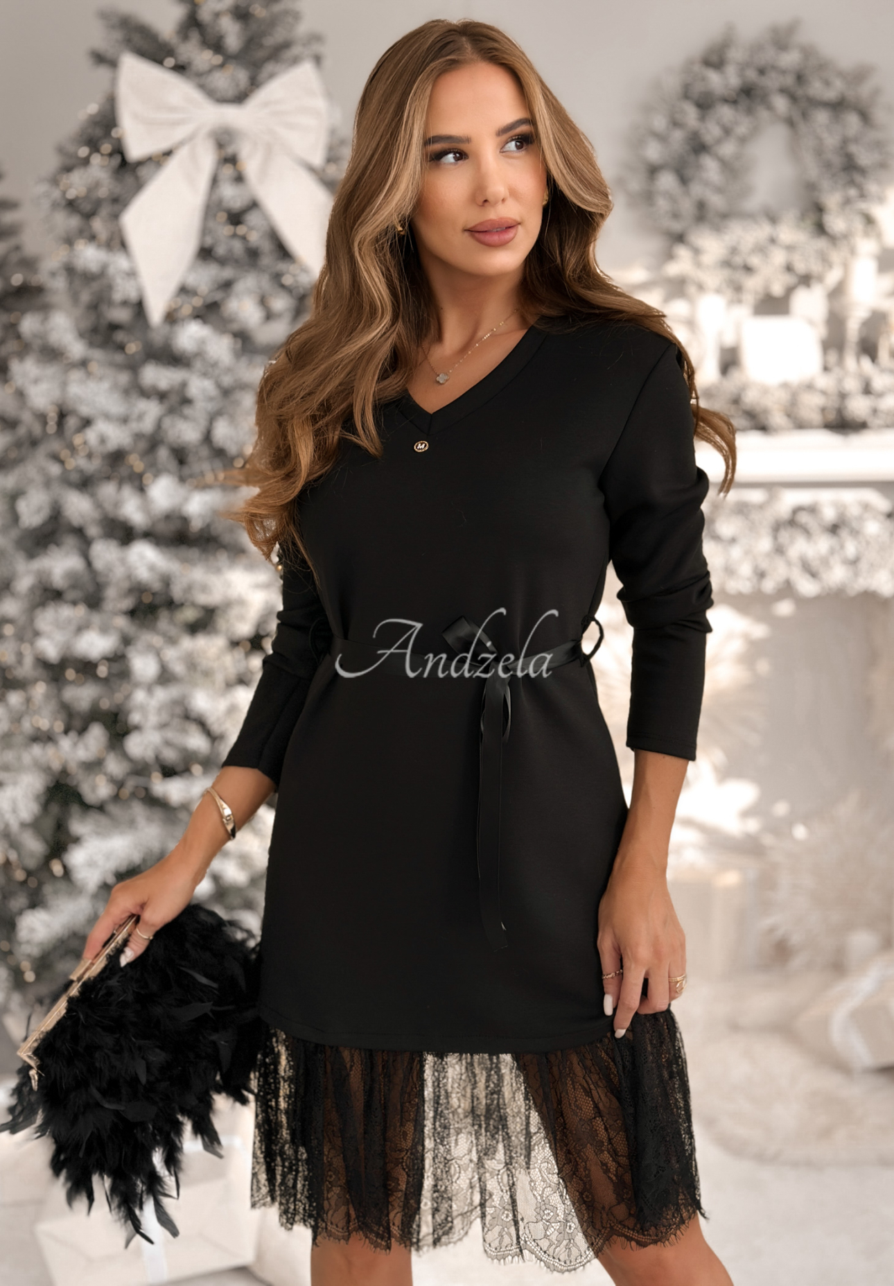 Viskose-Kleid mit Spitze The Very Merry Schwarz
