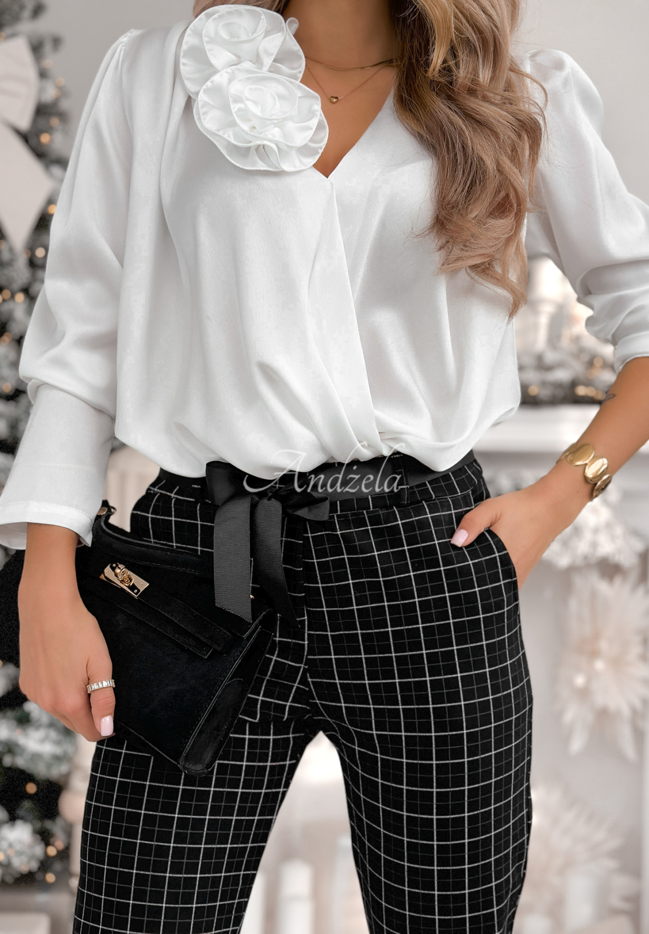 Viskose-Zigarrenhose mit kariertem Muster Little Squares Schwarz