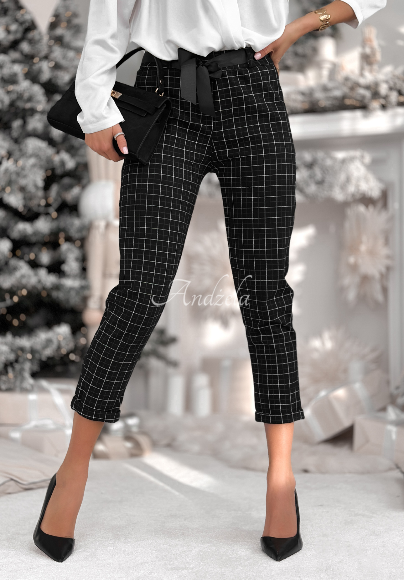 Viskose-Zigarrenhose mit kariertem Muster Little Squares Schwarz