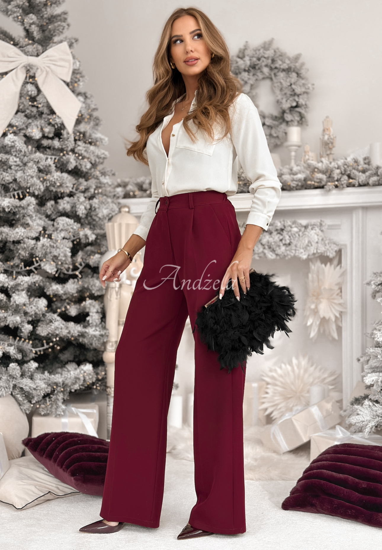 Elegante Hosen wide leg A Minute Ago Burgund