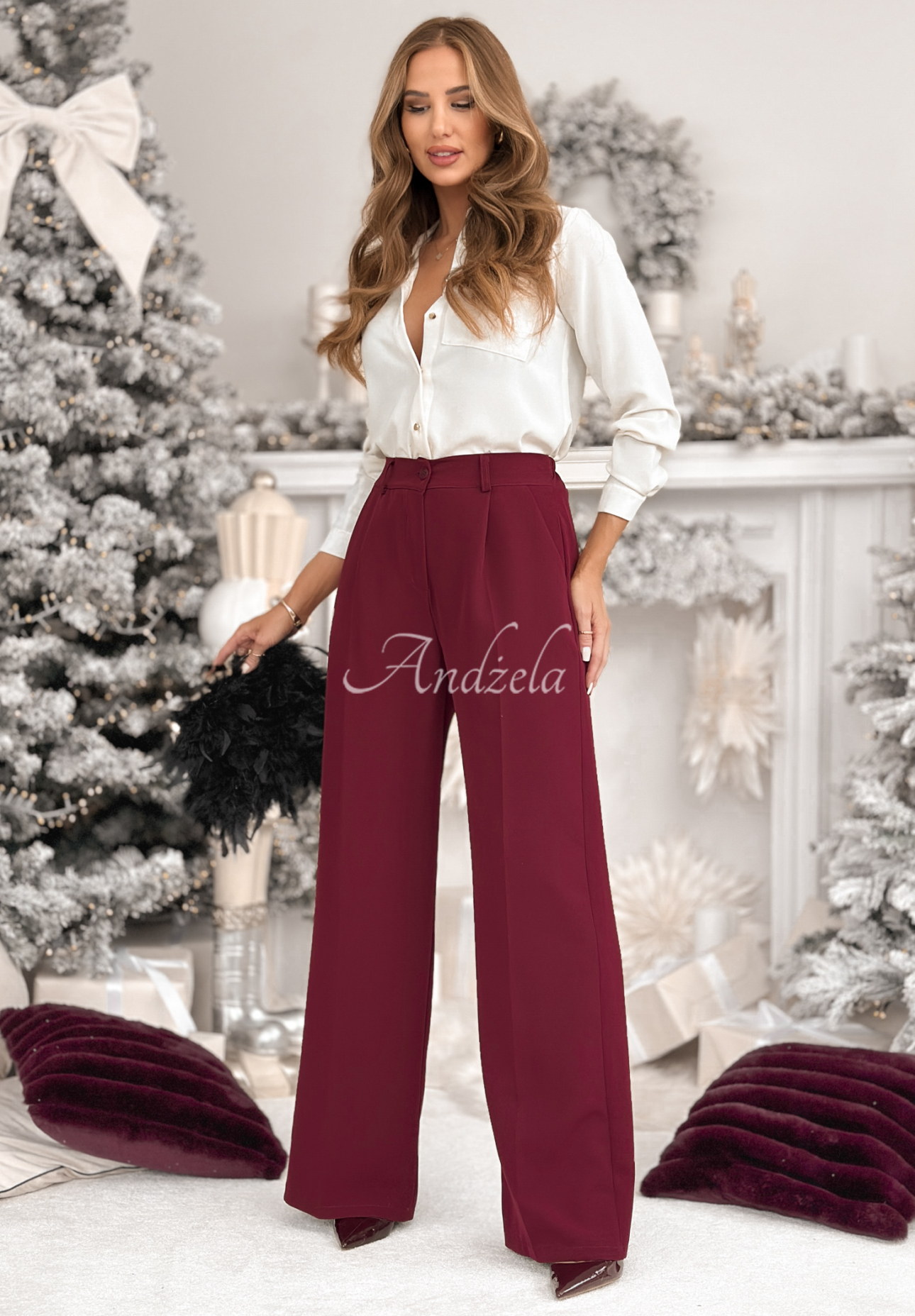 Elegante Hosen wide leg A Minute Ago Burgund