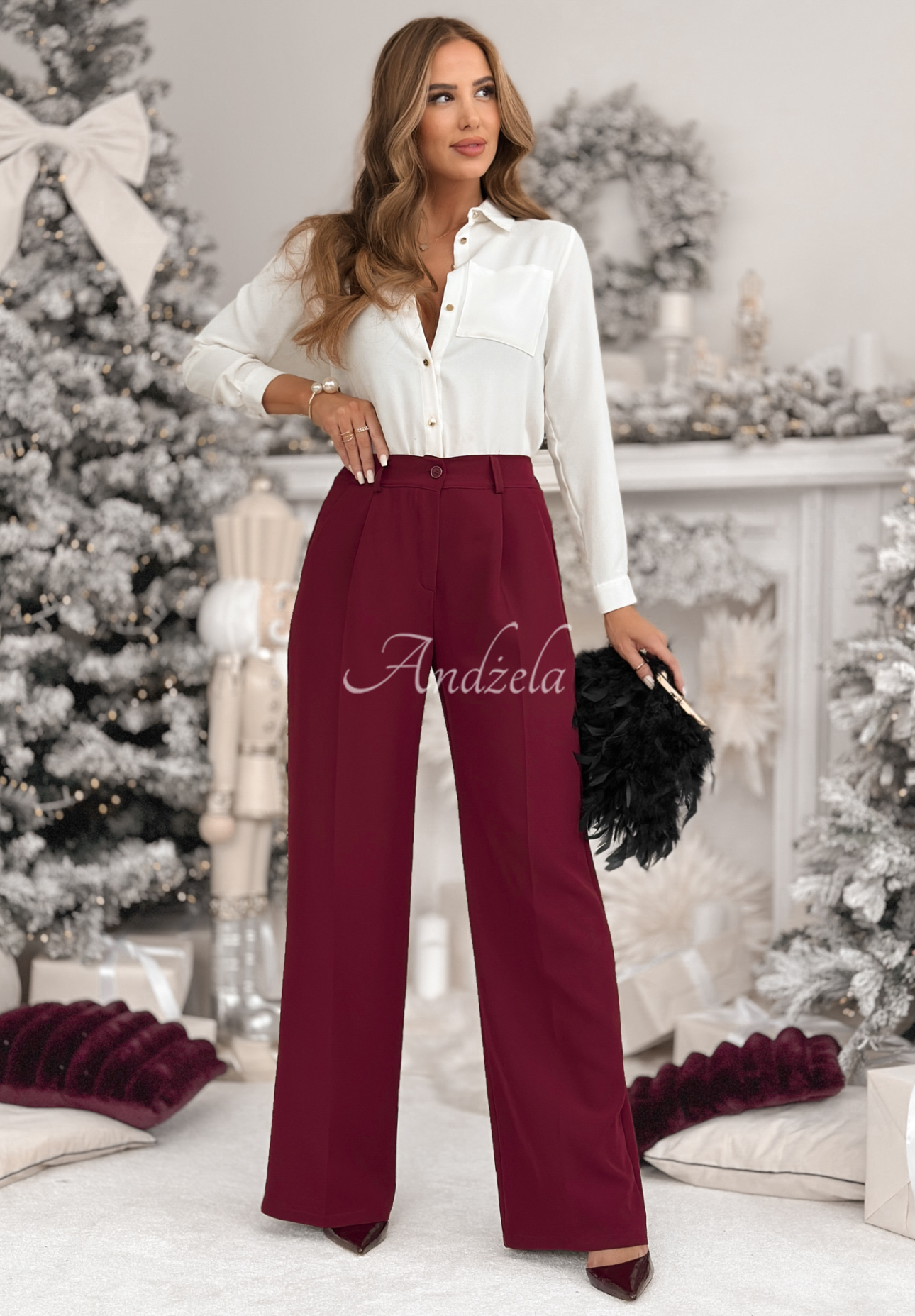 Elegante Hosen wide leg A Minute Ago Burgund