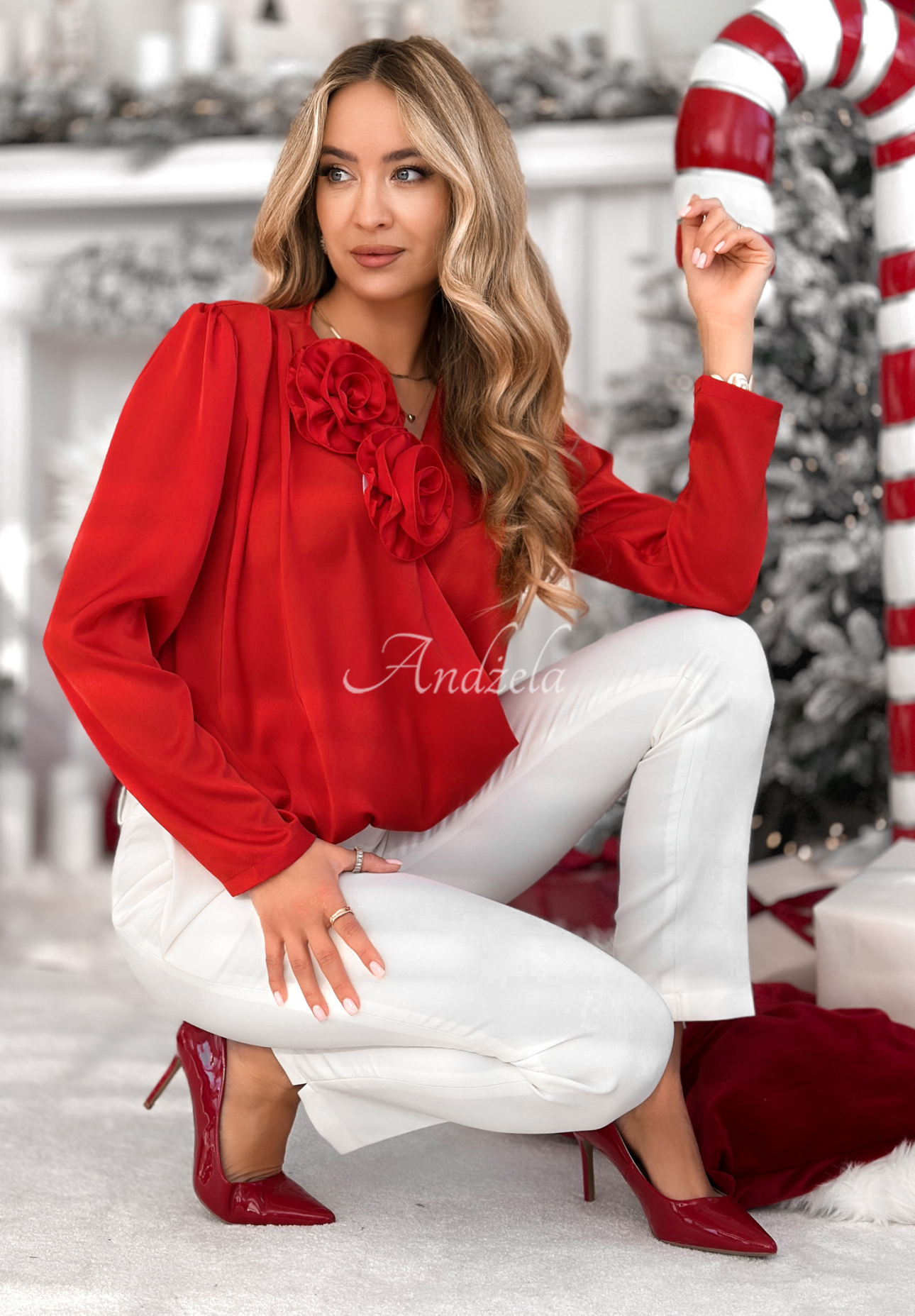 Wickelbluse mit Rosen Christmas Eve Rot