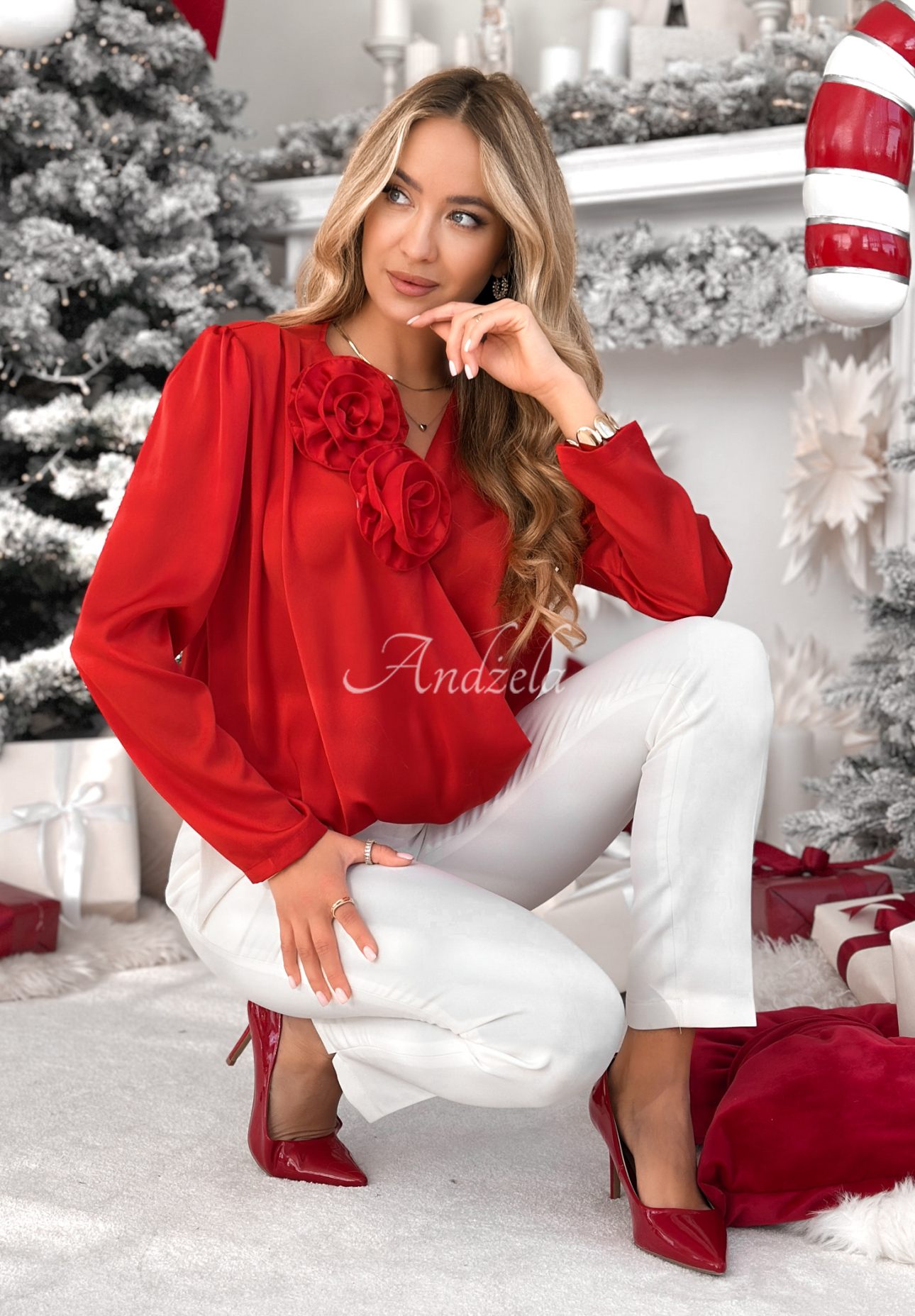 Wickelbluse mit Rosen Christmas Eve Rot