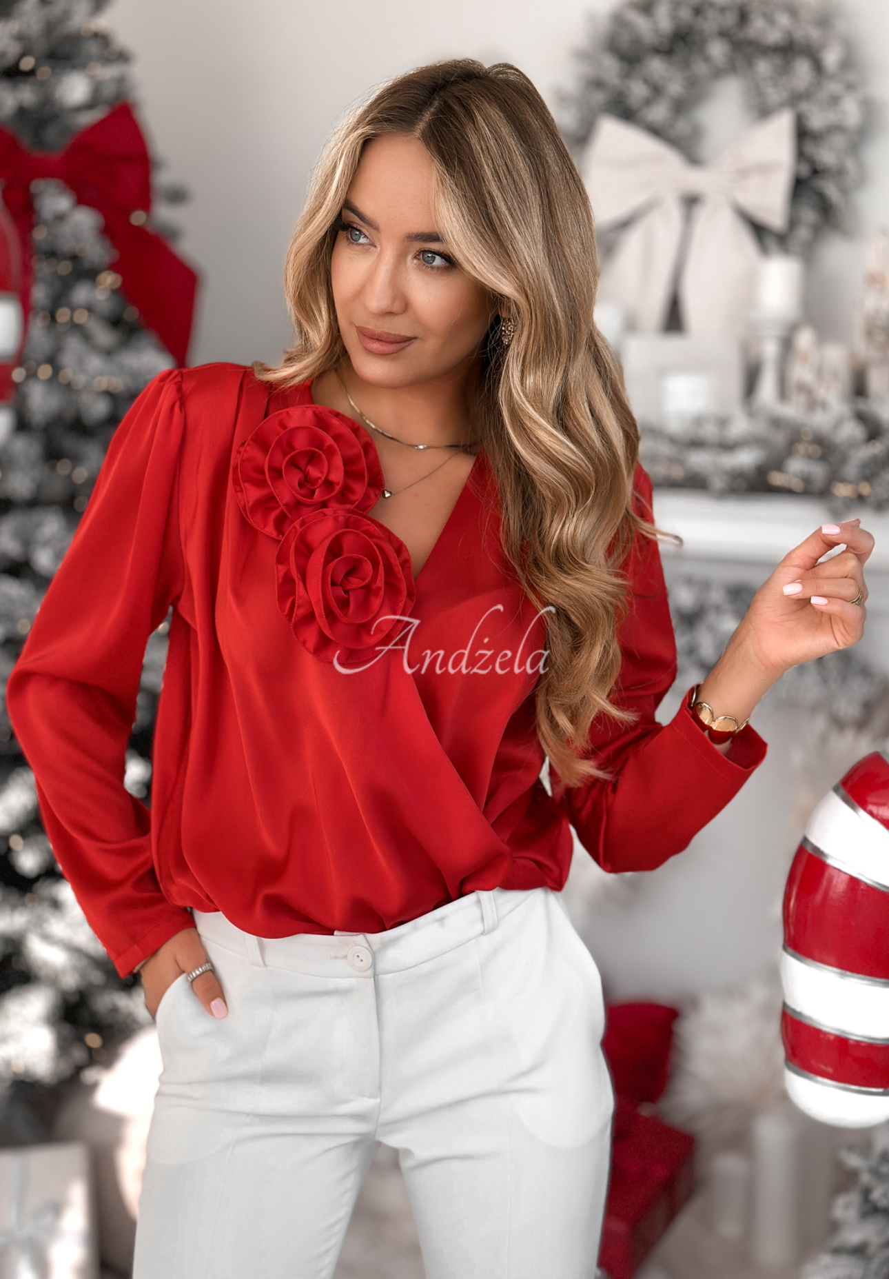 Wickelbluse mit Rosen Christmas Eve Rot