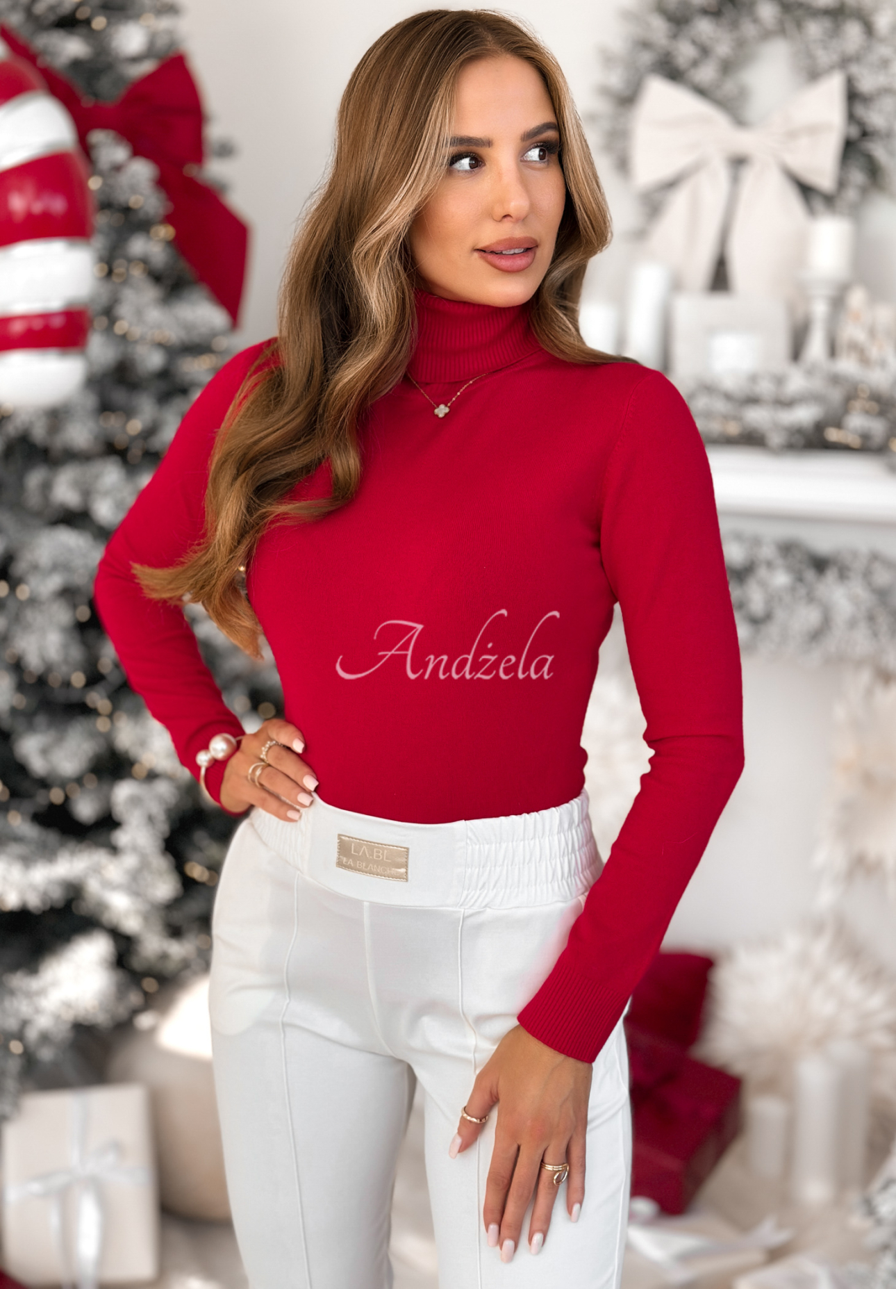 Figurnaher Rollkragenpullover Solange Rot