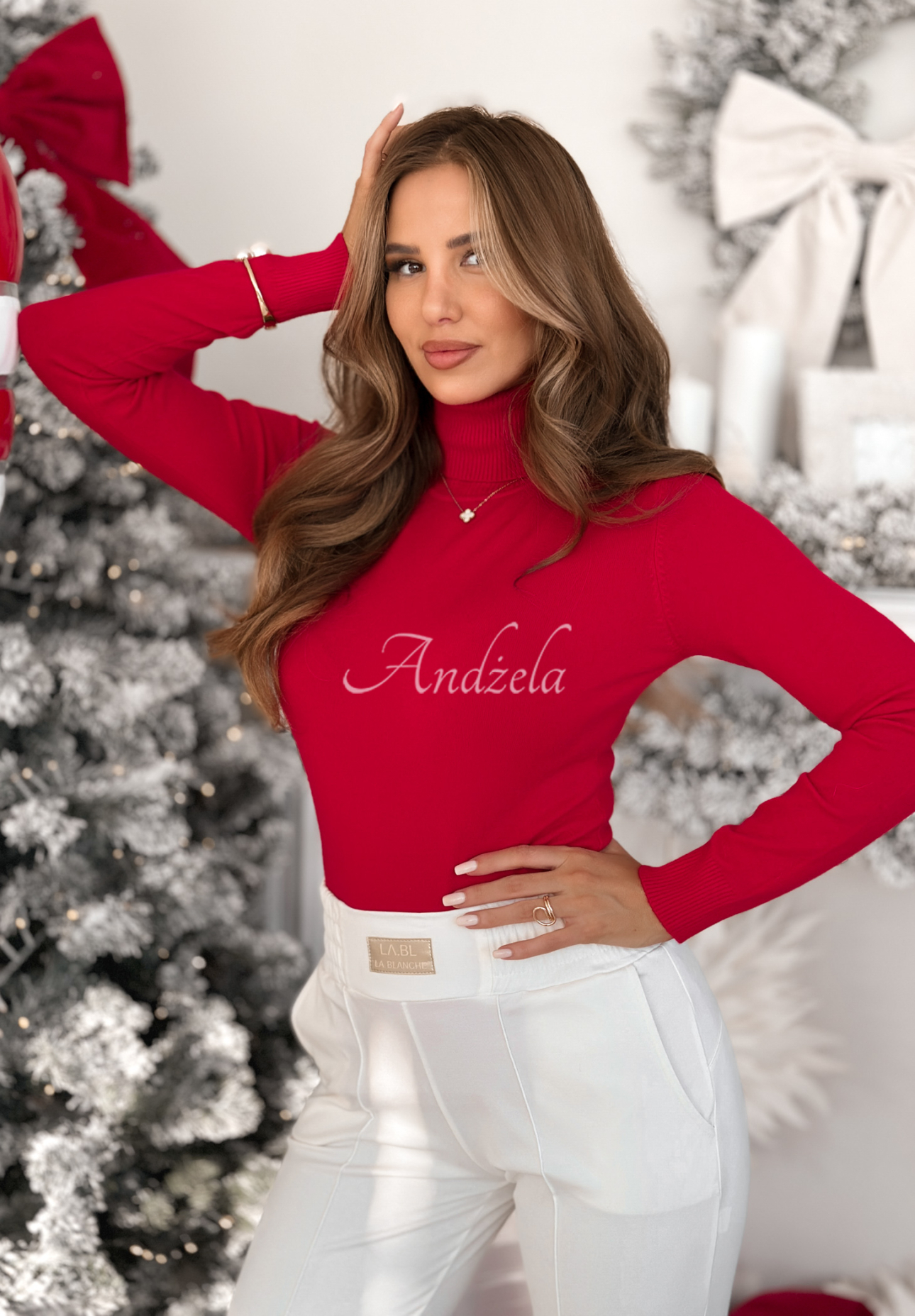 Figurnaher Rollkragenpullover Solange Rot