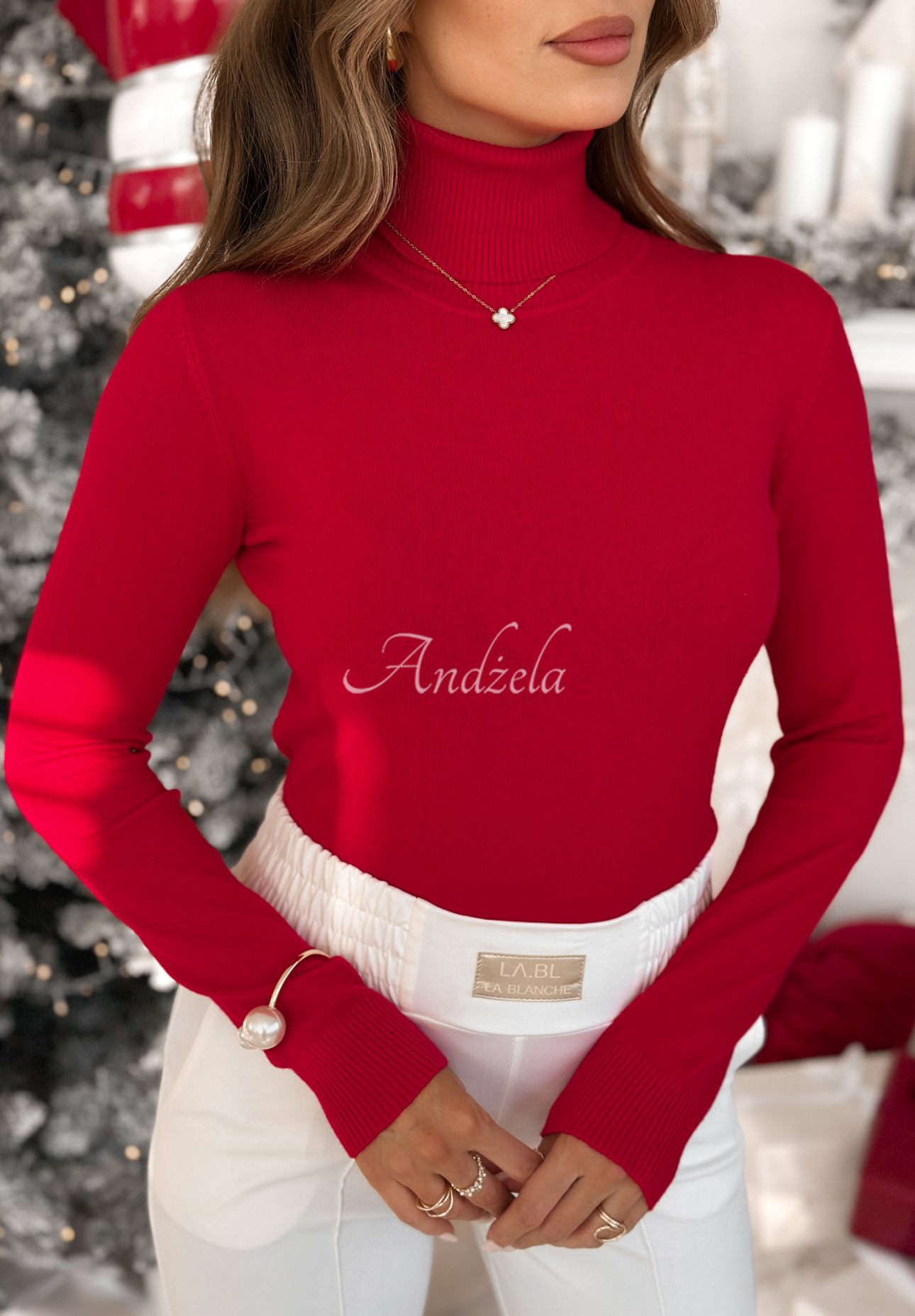 Figurnaher Rollkragenpullover Solange Rot