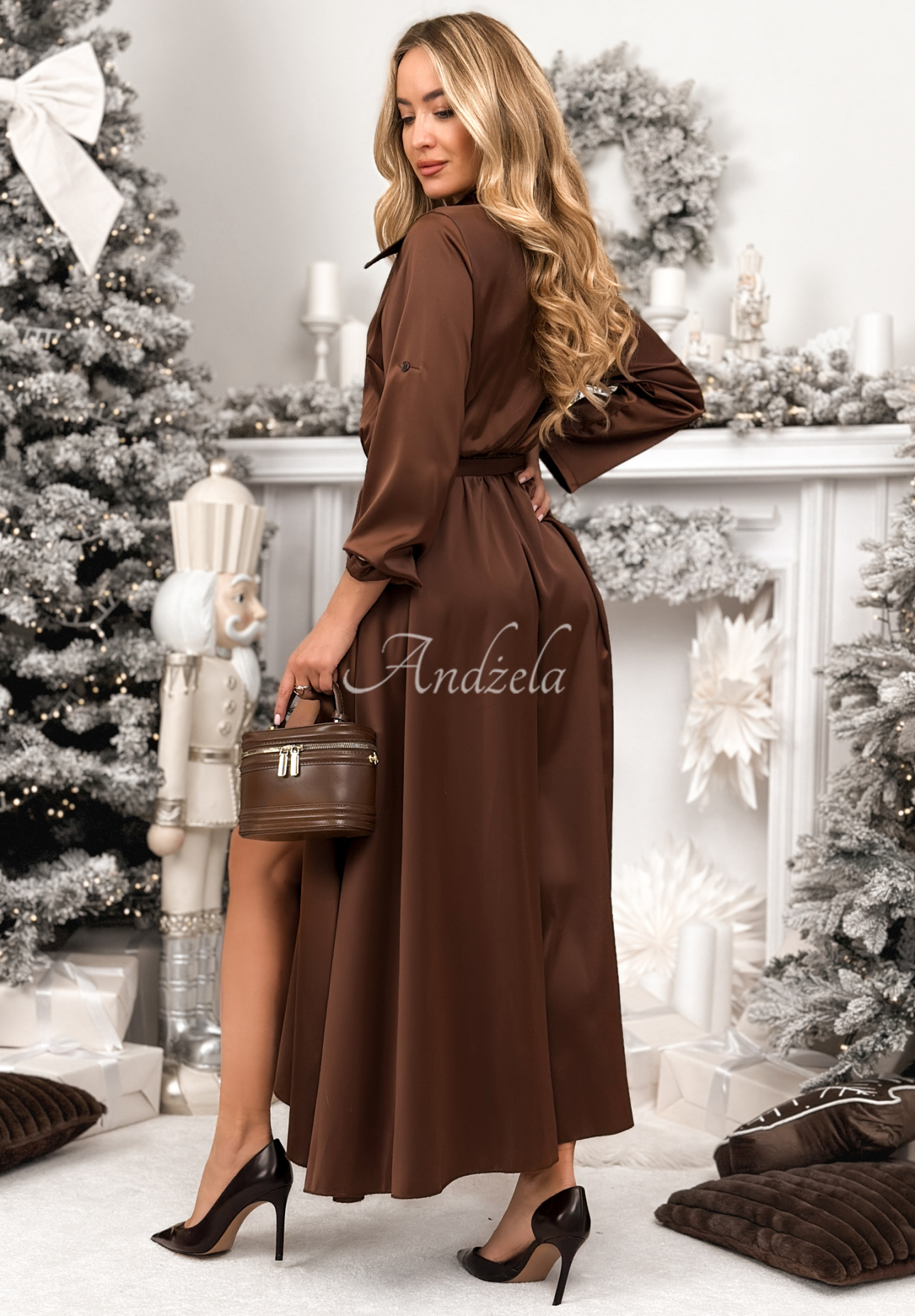 Maxi-Hemdkleid aus Satin Maybe Yes Maybe No Schokoladenbraun