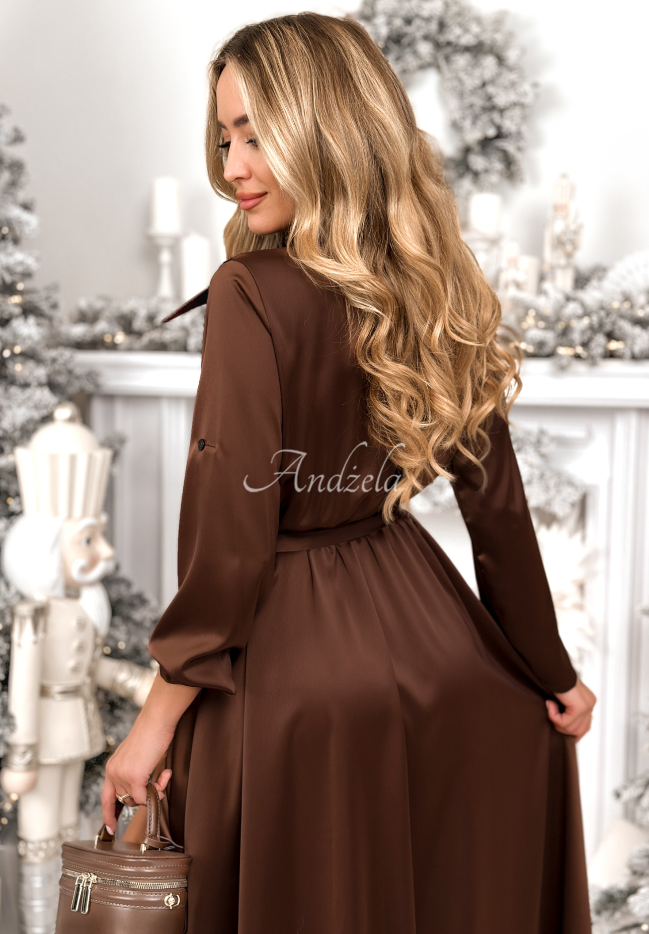 Maxi-Hemdkleid aus Satin Maybe Yes Maybe No Schokoladenbraun