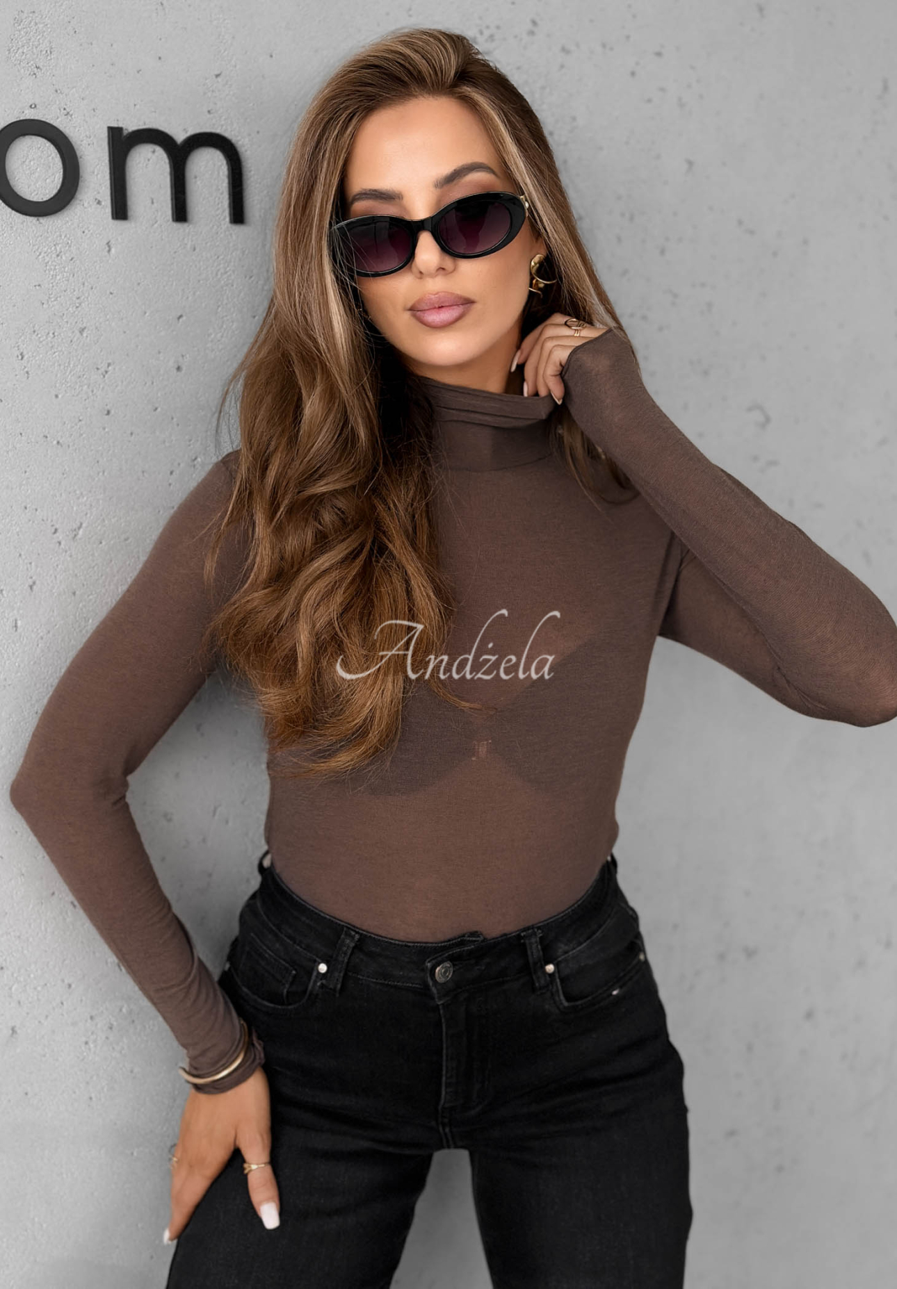 Feinbluse mit Rollkragen und Cashmere Be The One Schokoladenbraun