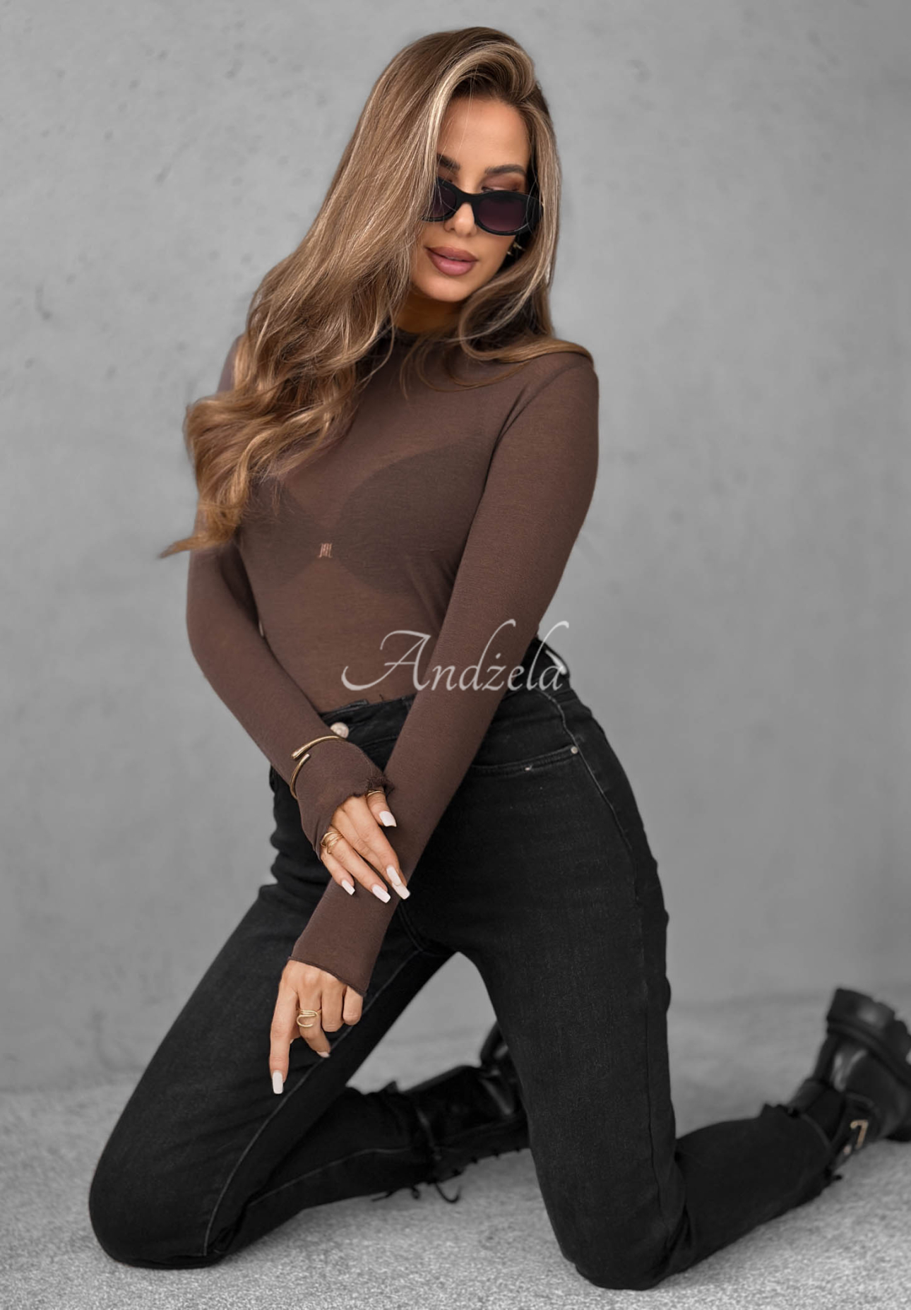 Mist blouse with turtleneck and cashmere Be The One chocolate