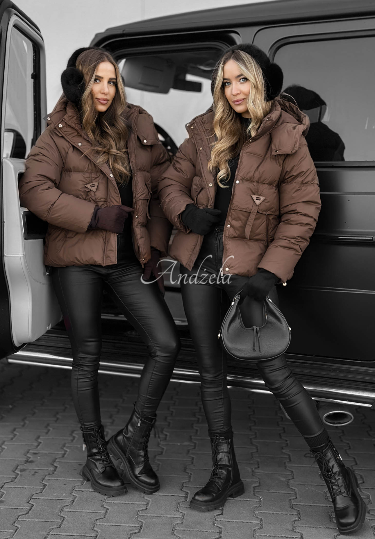 Kurze Steppjacke mit Kapuze Sister Winter Schokoladenbraun