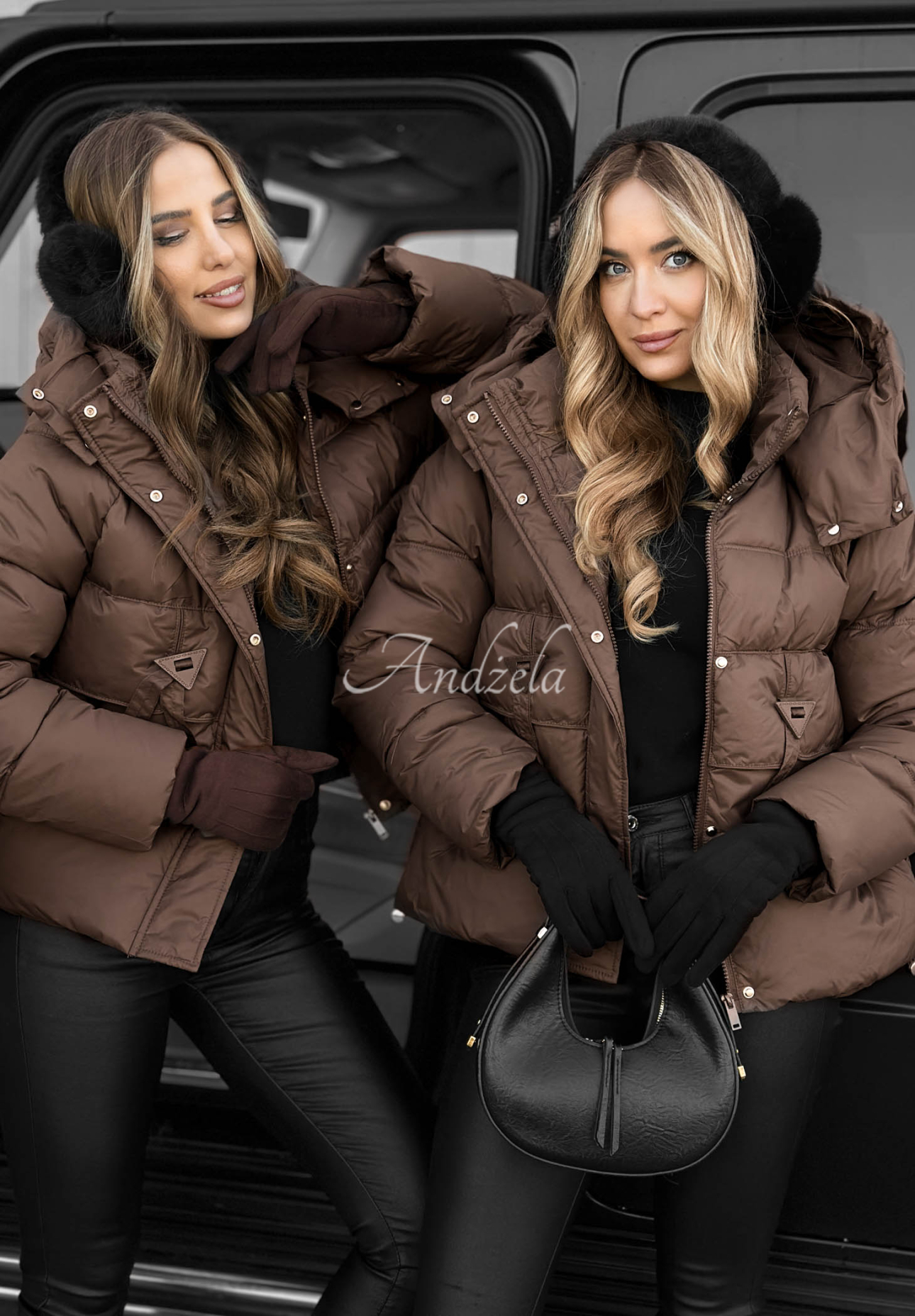 Kurze Steppjacke mit Kapuze Sister Winter Schokoladenbraun
