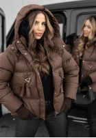 Krótka pikowana Jacke z kapturem Sister Winter Schokoladenbraun