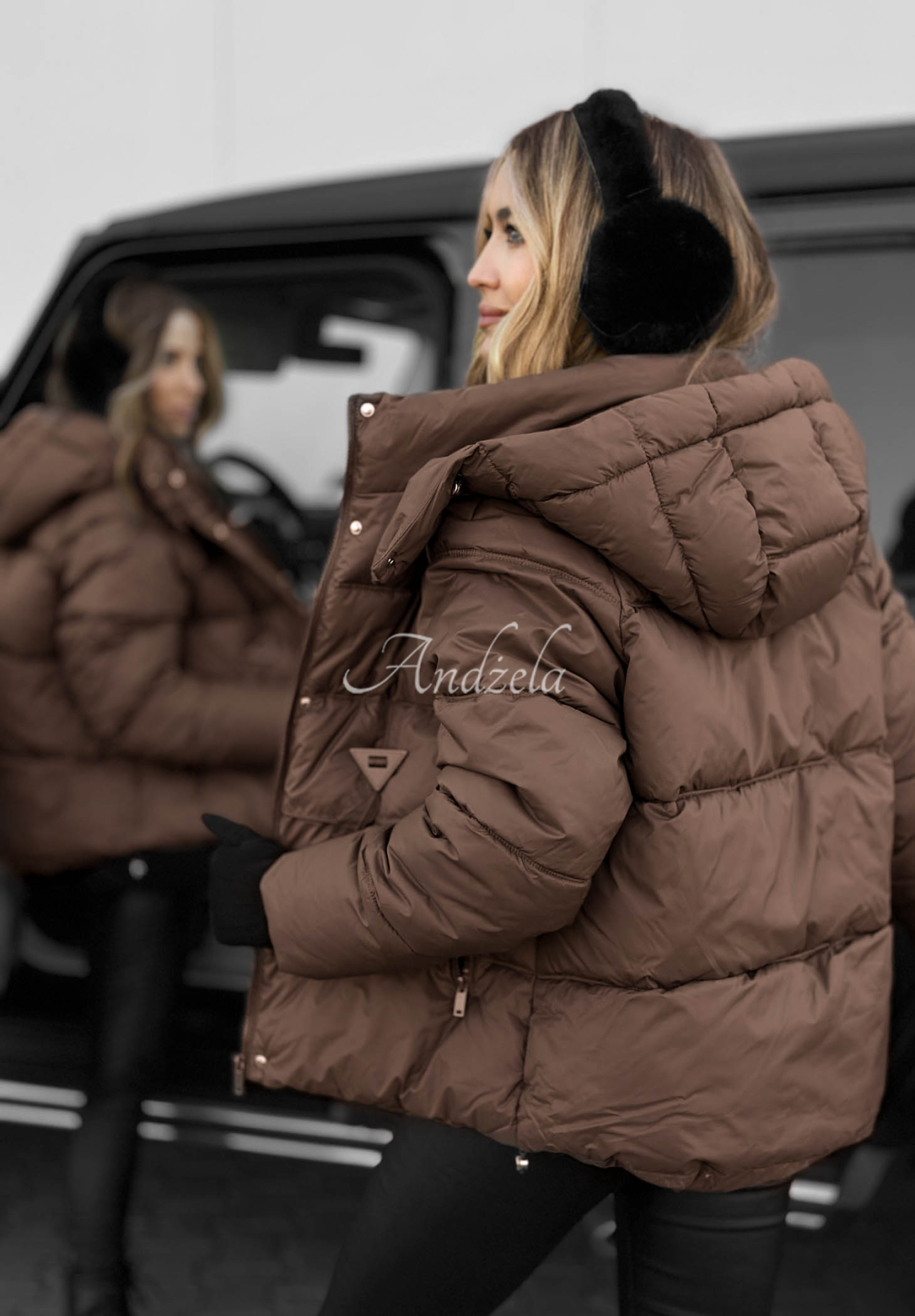 Kurze Steppjacke mit Kapuze Sister Winter Schokoladenbraun