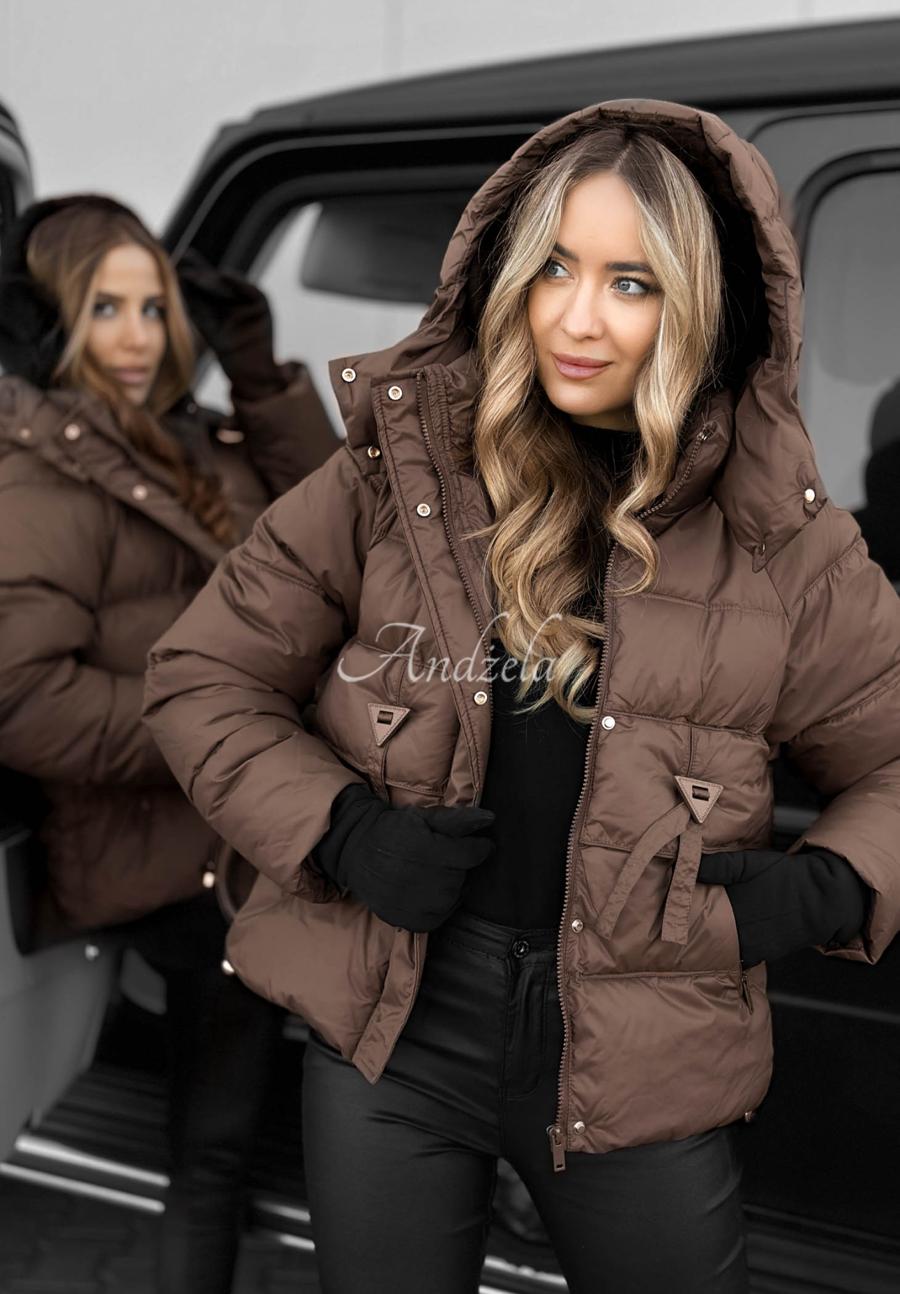 Kurze Steppjacke mit Kapuze Sister Winter Schokoladenbraun