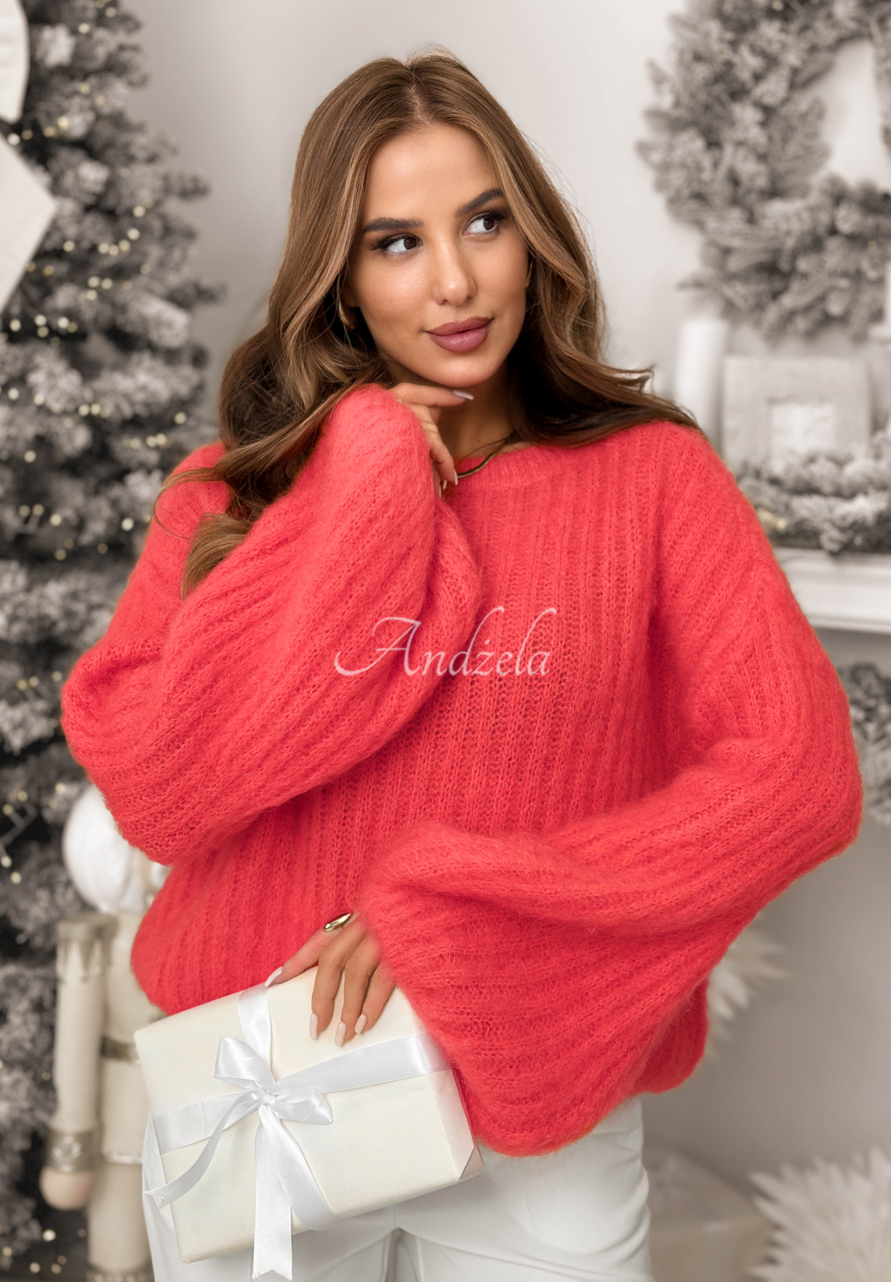 Mohairpullover mit weiten Ärmeln Better Than That Korallenrot