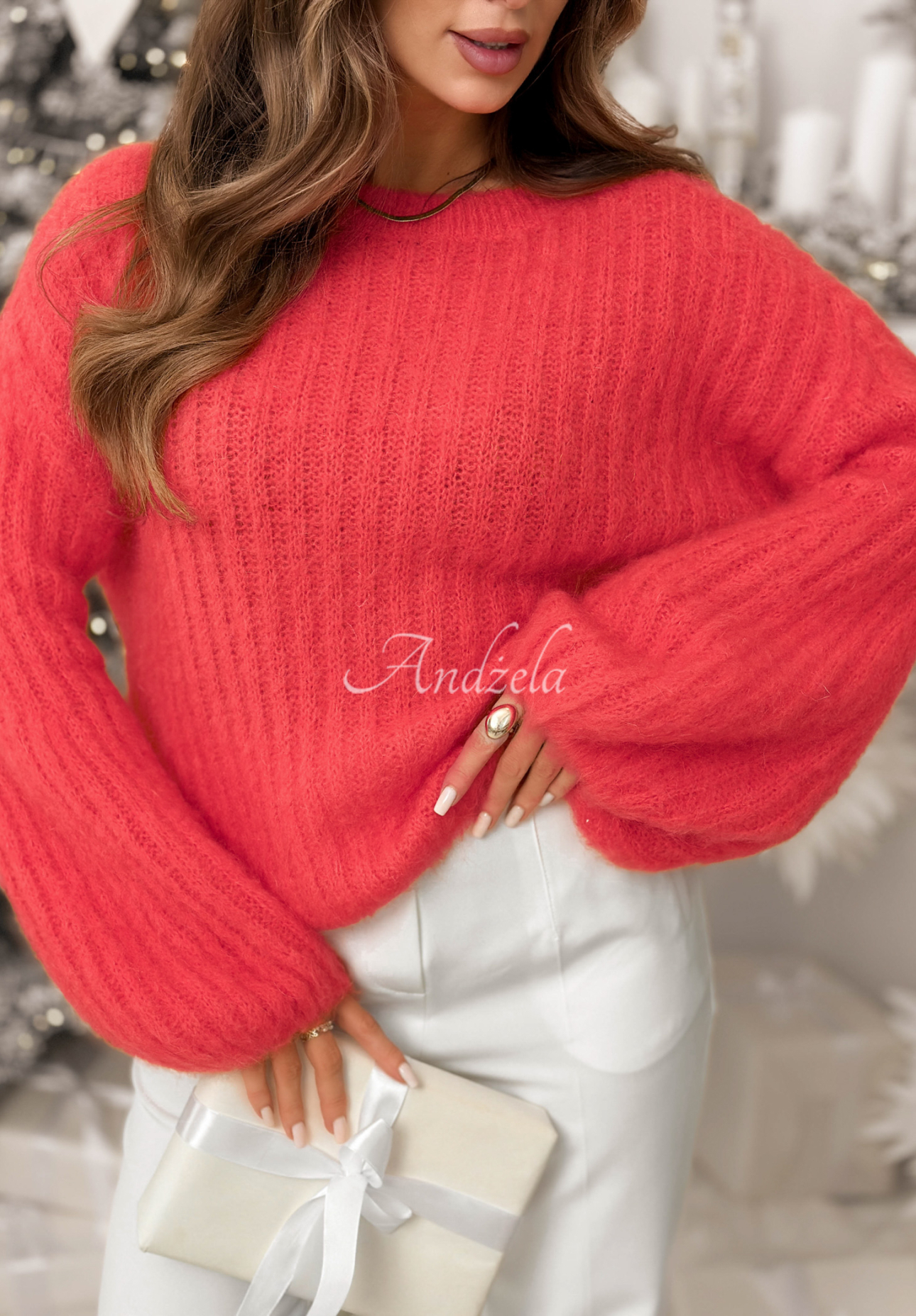 Mohairpullover mit weiten Ärmeln Better Than That Korallenrot