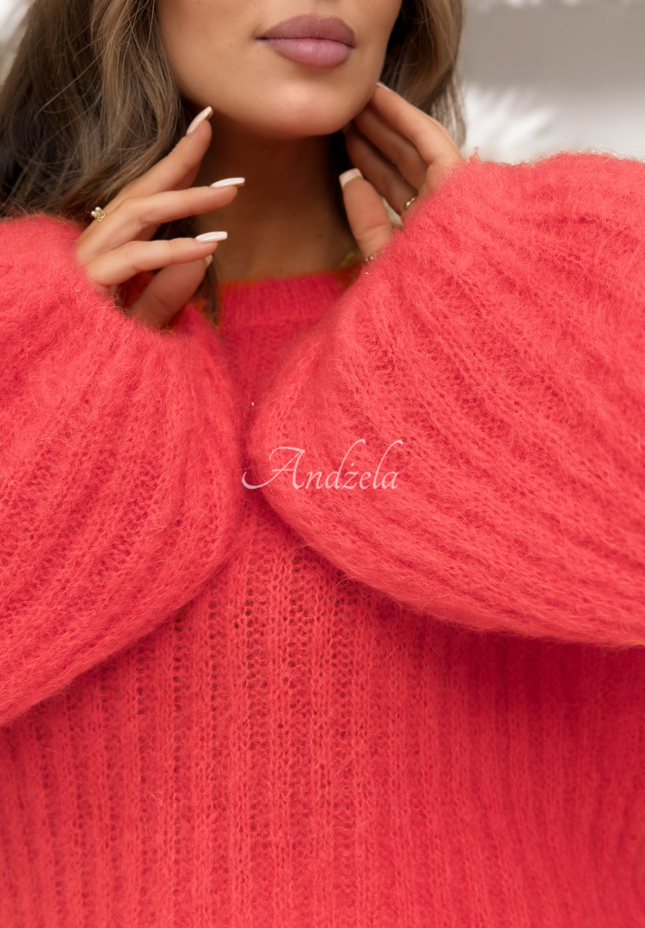 Mohairpullover mit weiten Ärmeln Better Than That Korallenrot