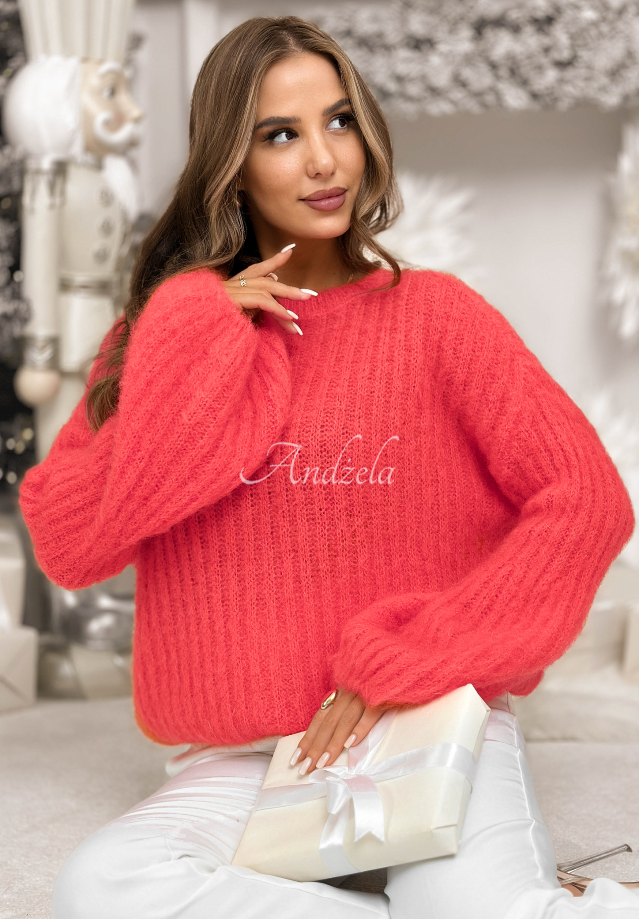 Mohairpullover mit weiten Ärmeln Better Than That Korallenrot