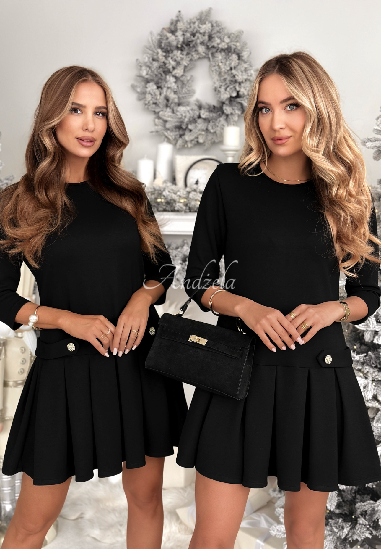 Viskosekleid mit Falten Christmas Day Schwarz