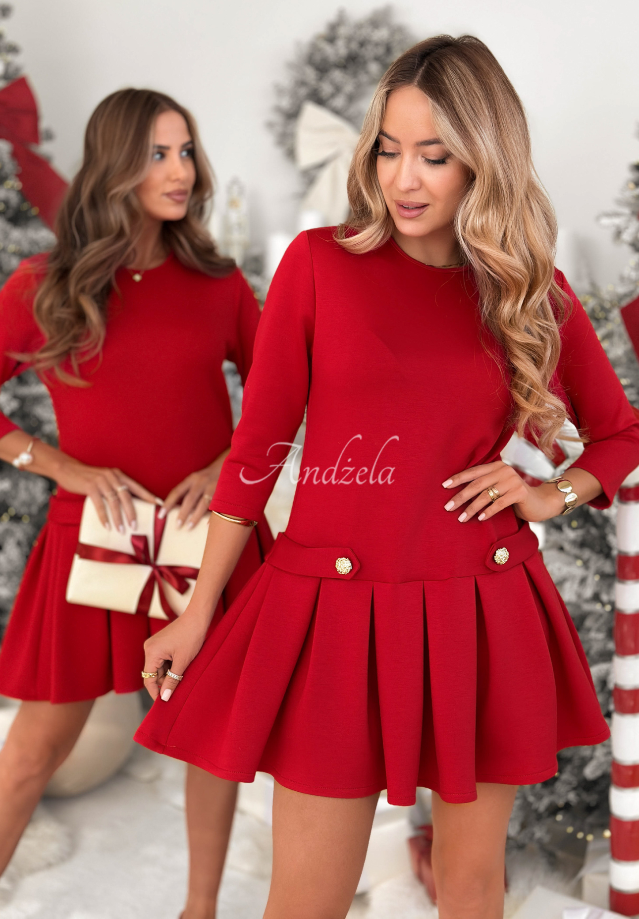 Viskosekleid mit Falten Christmas Day Rot