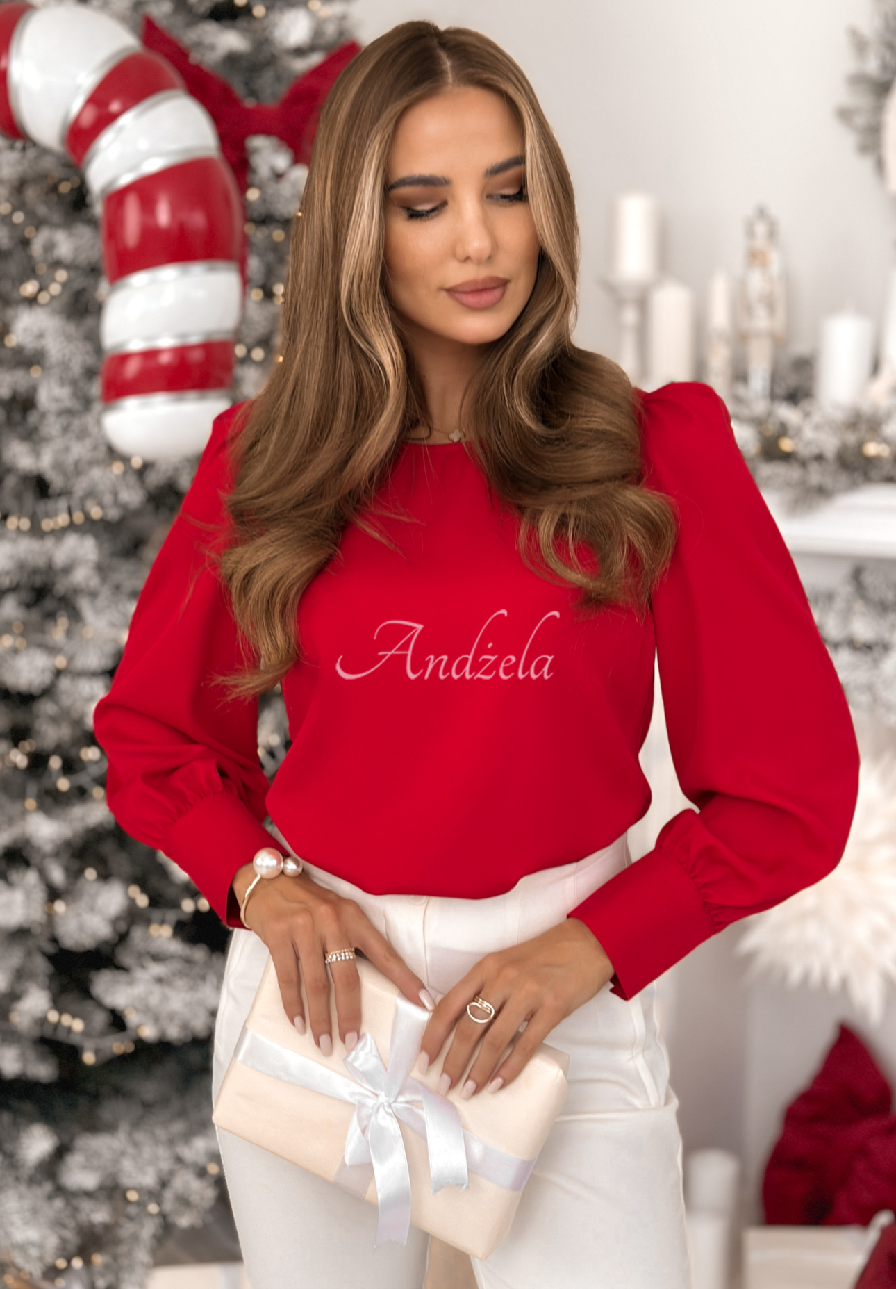 Viskosebluse mit Puffärmeln Silent Night Rot