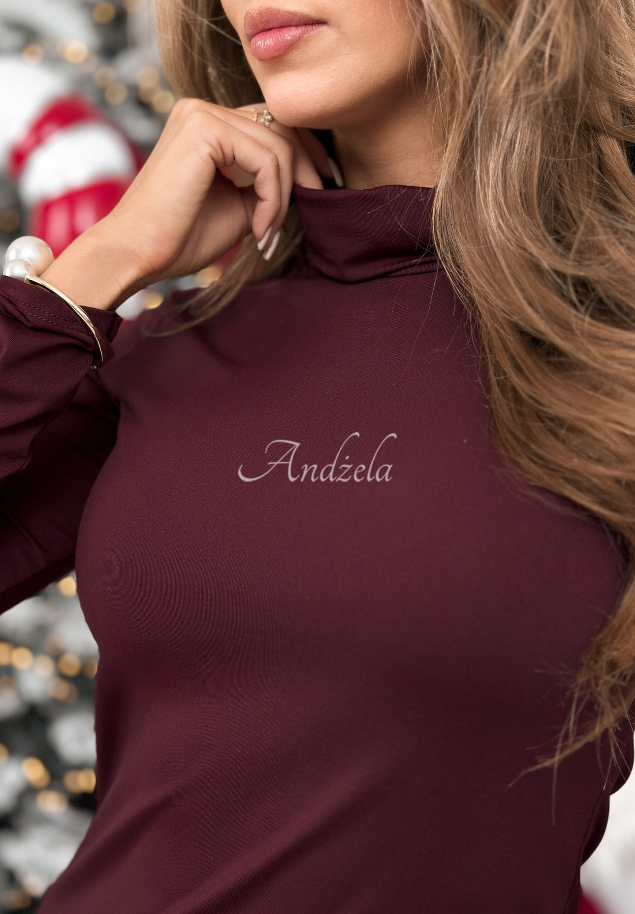 Asymmetrisches Rollkragenkleid mit Spitze Ordinary World Burgunderrot